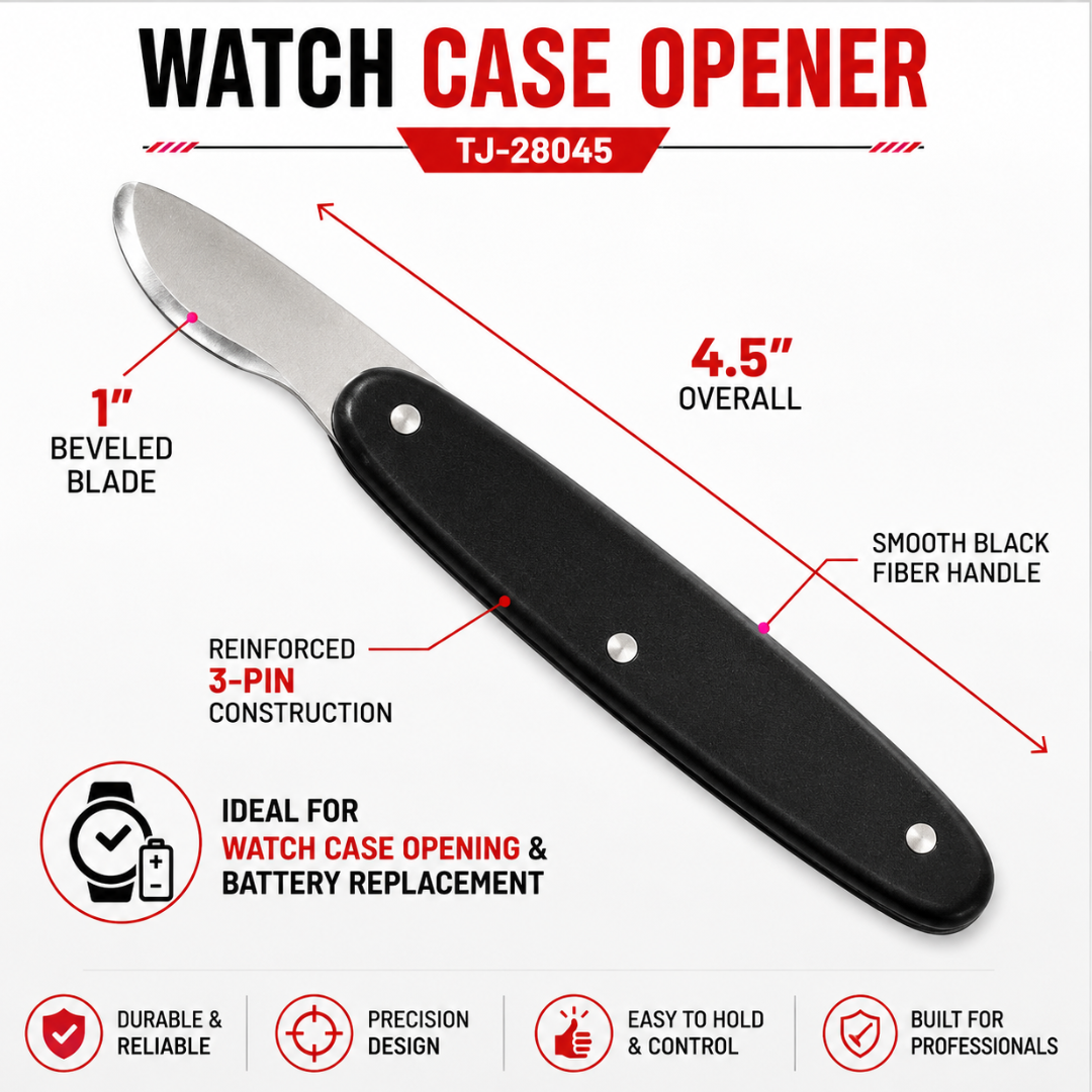 Watch Case Opener Tool with 1 Inch Beveled Edge Blade, 4.5 Inch Watch Back Removal Knife, Smooth Black Fiber Handle, Watch Repair Tool for Battery Replacement and Case Opening