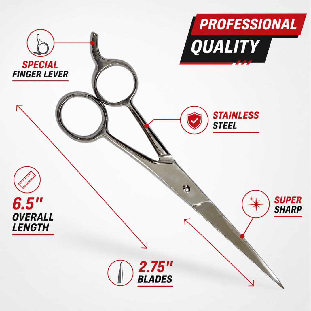 6.5 Inch Professional Barber Scissors, Stainless Steel Hair Cutting Shears with 2.75 Inch Blades and Finger Rest Lever, Sharp Salon & Home Hair Trimming Scissors