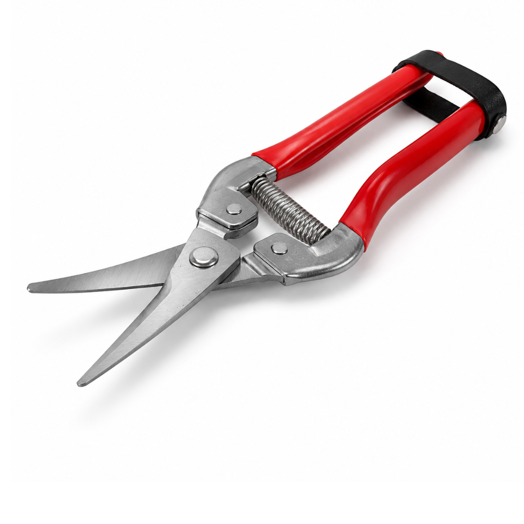 7.5-Inch Bent-Tip Pruning Shears with Stainless Steel Blades, Spring-Loaded Garden Scissors, Comfort Grip Handles and Safety Lock Strap – TU-FR-8239