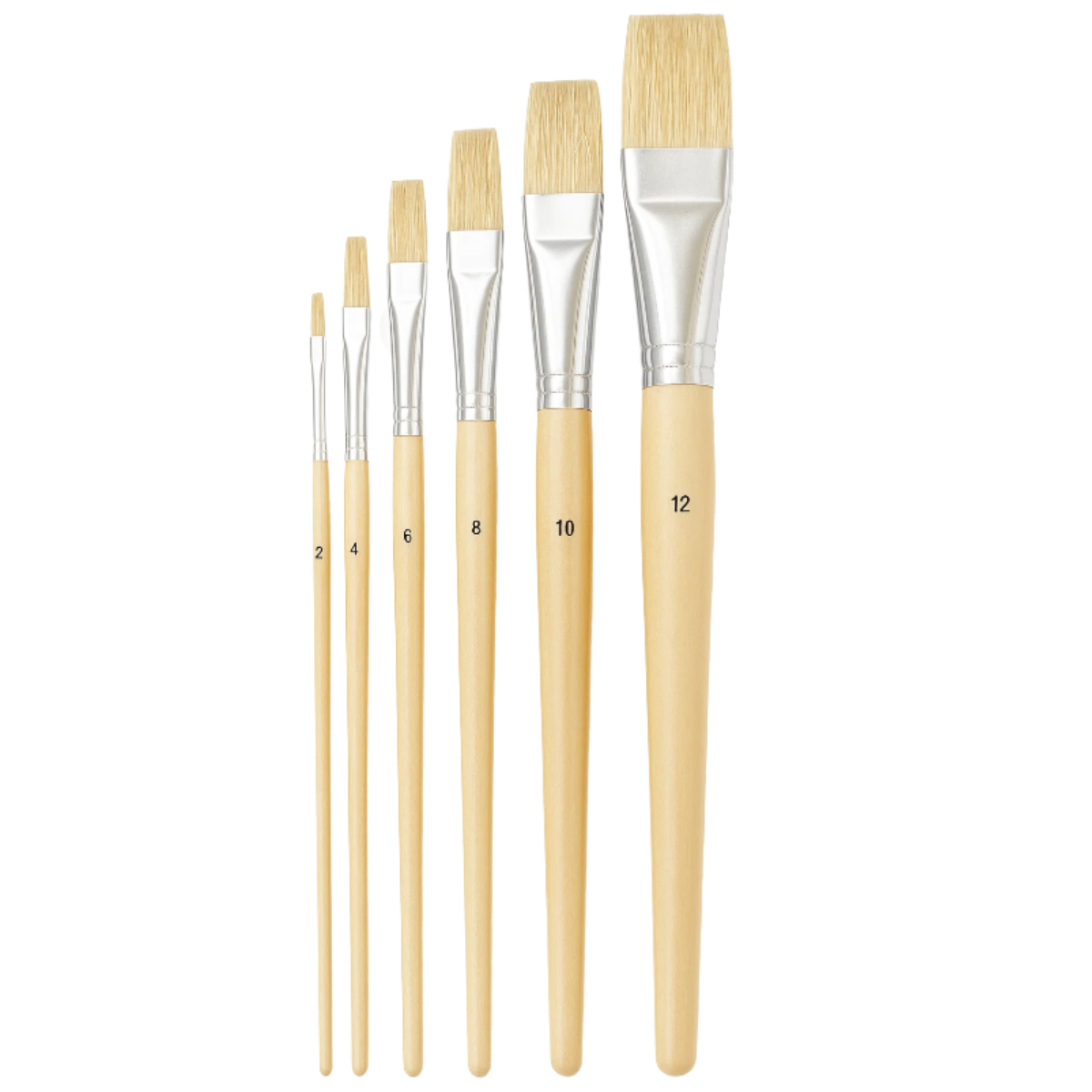 6-Piece Flat Bristle Artist Paint Brush Set (Pack of 2) – Sizes 2–12 | Long Wooden Handles | TZ63-06316-Z02