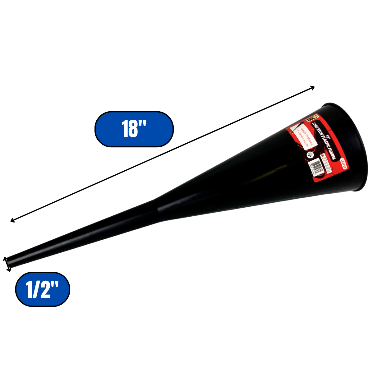 2 Pc. 18" Extra-Long Plastic Funnel with 5" Wide Mouth – Flute-Style Narrow Base for Oil, Gas, and Transmission Fluids