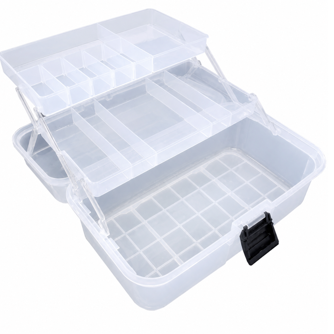 Artist & Craft Storage Box, 3-Tier Clear Plastic Organizer with Lift-Up Trays, Portable Art Supply Case for Paint Brushes, Colored Pencils, Paints, Sewing Supplies & Crafts, 12.5" x 6" x 6"