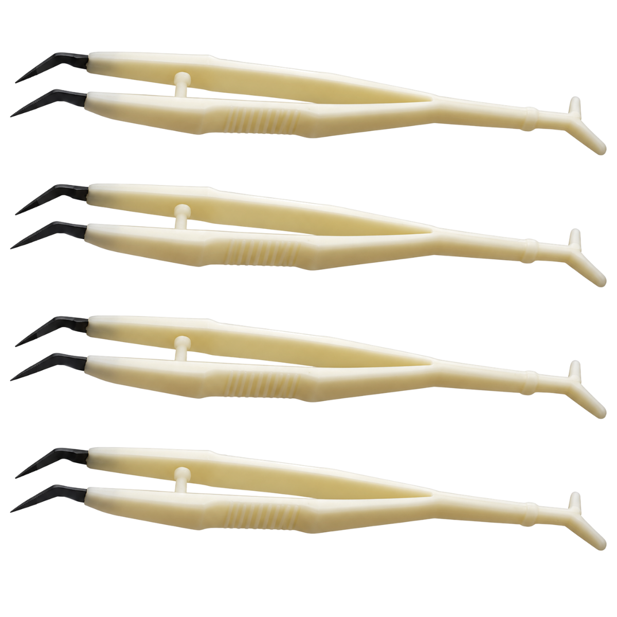 6.25-Inch Plastic Tweezers with 45° Angled Metal Tips, Textured Fish Tail Grip, Pointed Serrated Tips for Crafts, Hobby Work & Small Parts – Pack of 4 – PL1036-Z04