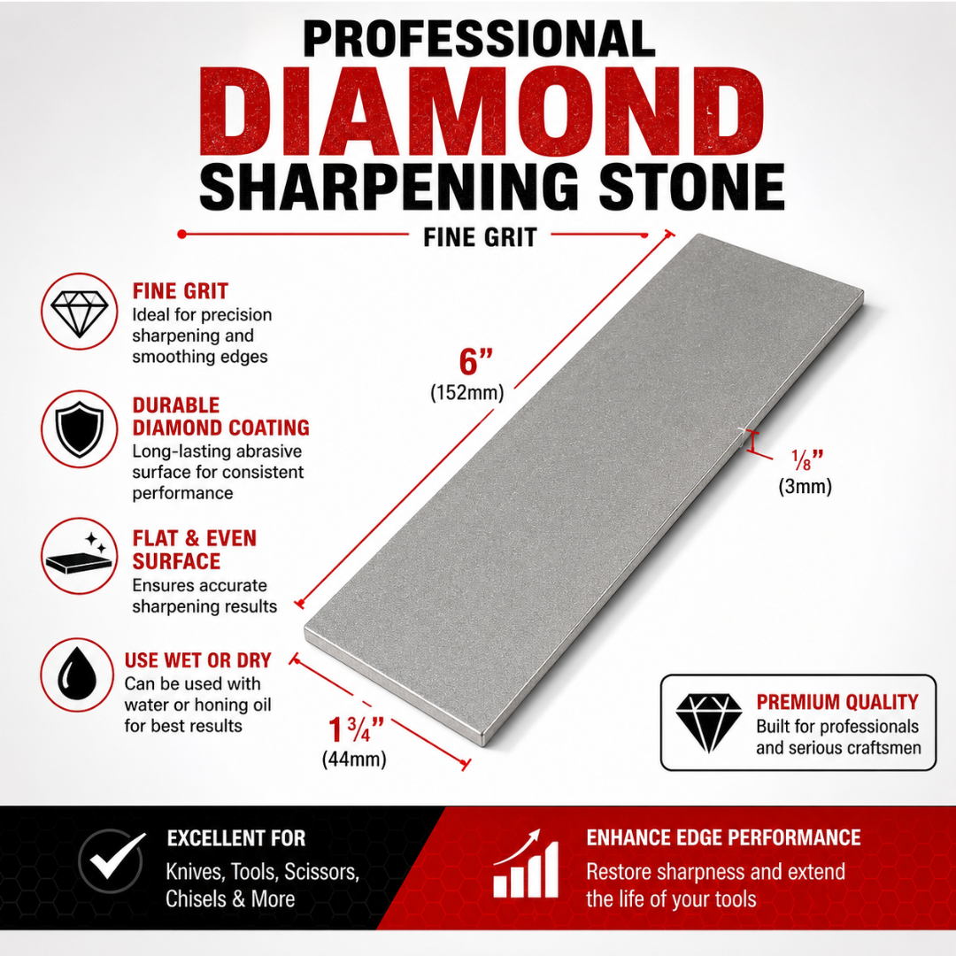6 Inch Fine Grit Diamond Sharpening Stone for Knives, Scissors, Chisels & Hand Tools – Water Lubricated Sharpening Plate – TJ-06566