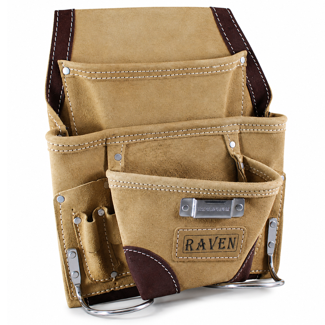 13 x 9.5 Inch Brown Split Leather Tool Pouch with 9 Pockets, Heavy Duty Tool Belt Pouch with 2 Metal Hammer Holders, Riveted Belt Loop, Construction Carpenter Roofer Mechanic Utility Pouch