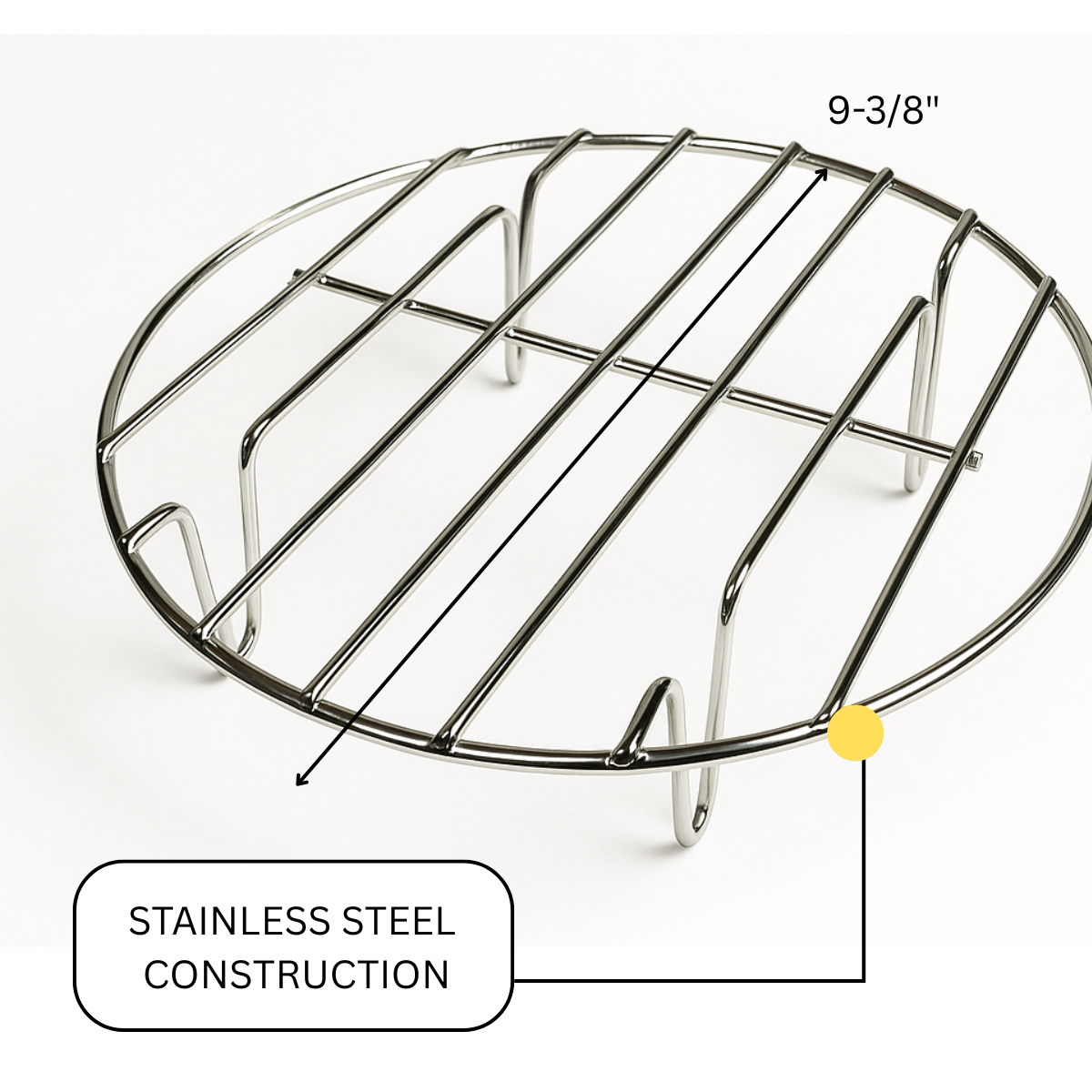 9-3/8" Stainless Steel Steamer Rack – Round Steaming Rack for Pots, Pressure Cookers, and Pans – 1-3/4" Lift Height – Heavy Duty Cooking and Cooling Rack – Rust-Resistant