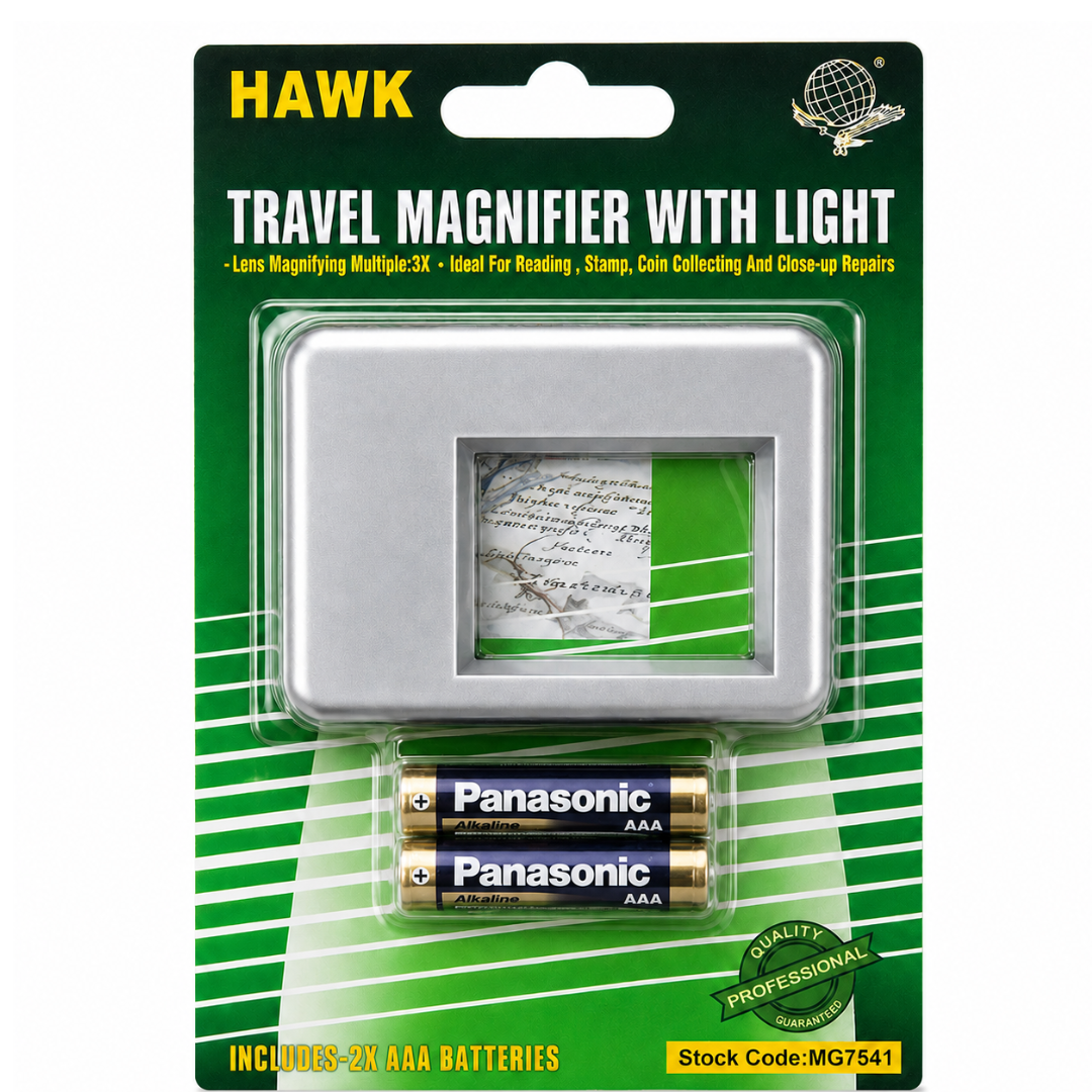 3X Illuminated Pocket Travel Magnifier with Light, Handheld Reading Lens with Black Pouch & 2 AAA Batteries, Compact Magnifying Glass for Receipts, Menus, Fine Print, Theater & Restaurant Use
