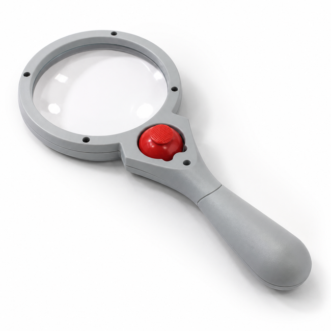 3X/5X LED Handheld Magnifier, 3.5-Inch Acrylic Lens with Adjustable Roller Ball Light, Gray Ergonomic Handle