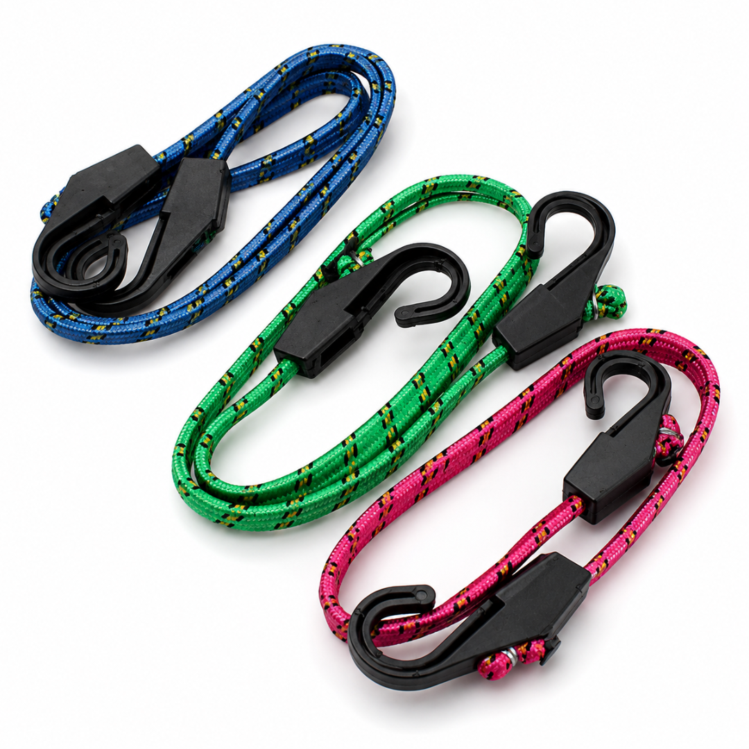 3 Piece Flat Bungee Cord Set with Nylon Hooks, 12", 24", 36" Tie Down Straps, 1" Wide Flat Bungee Cords for Transport, Cargo, Storage, Camping, Pack of 2