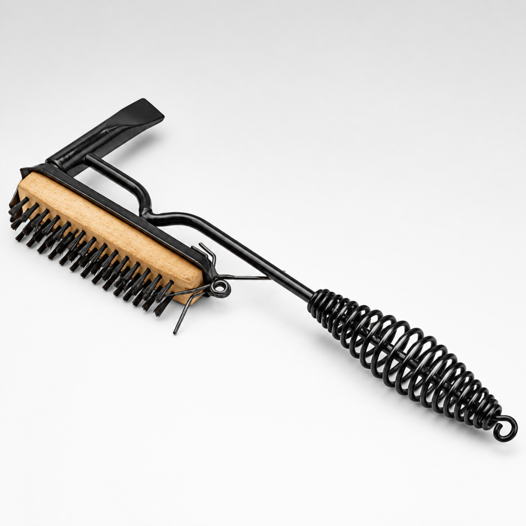 10.5" Solid Steel Chipping Hammer with 4.5" Wood Base Cleaning Brush  - LJAW-6641