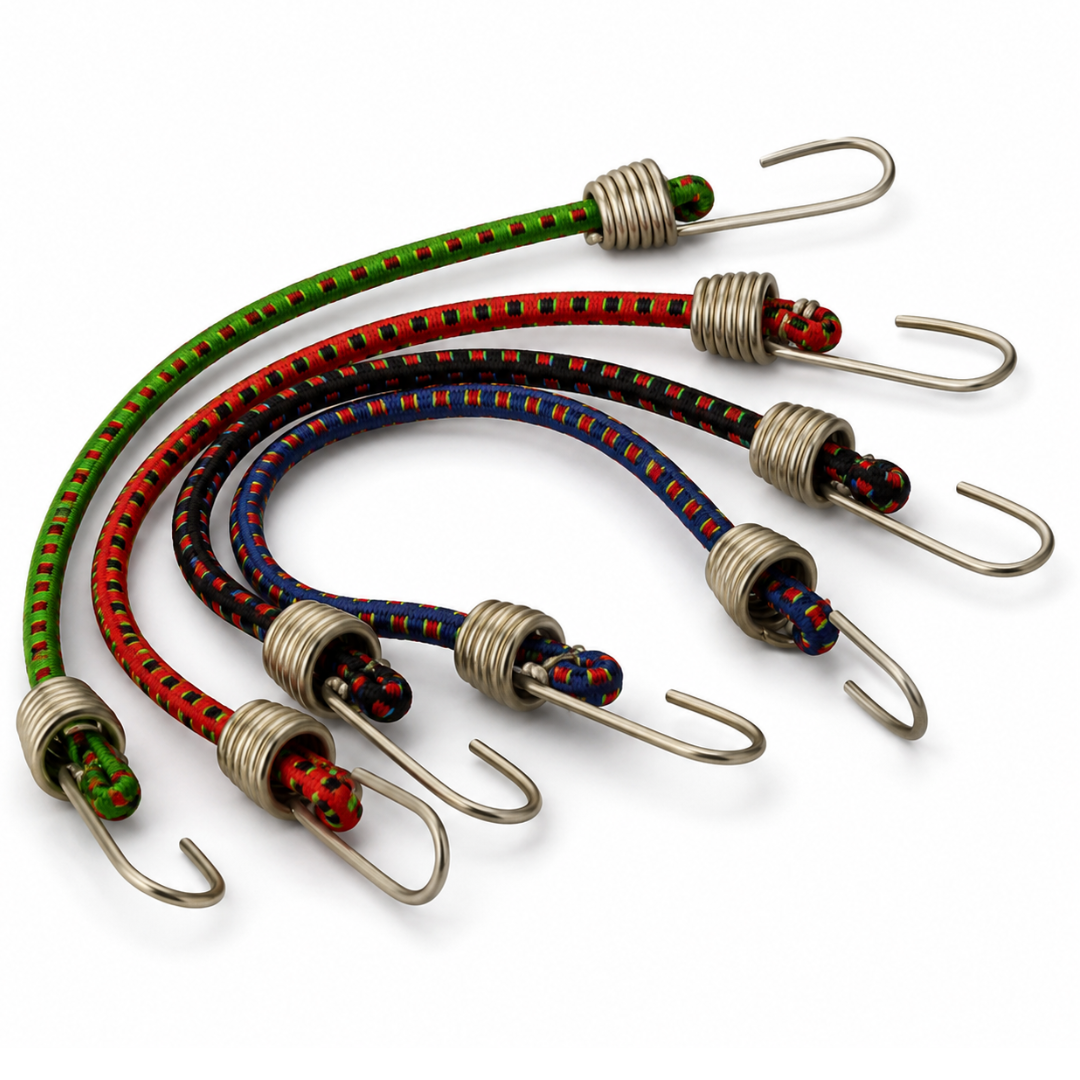 Mini Bungee Cords 10 Inch, 4-Piece Assorted Color Elastic Tie-Down Cords with Hooks for Cables, Travel, Camping, Crafts & Light-Duty Organization, Pack of 2
