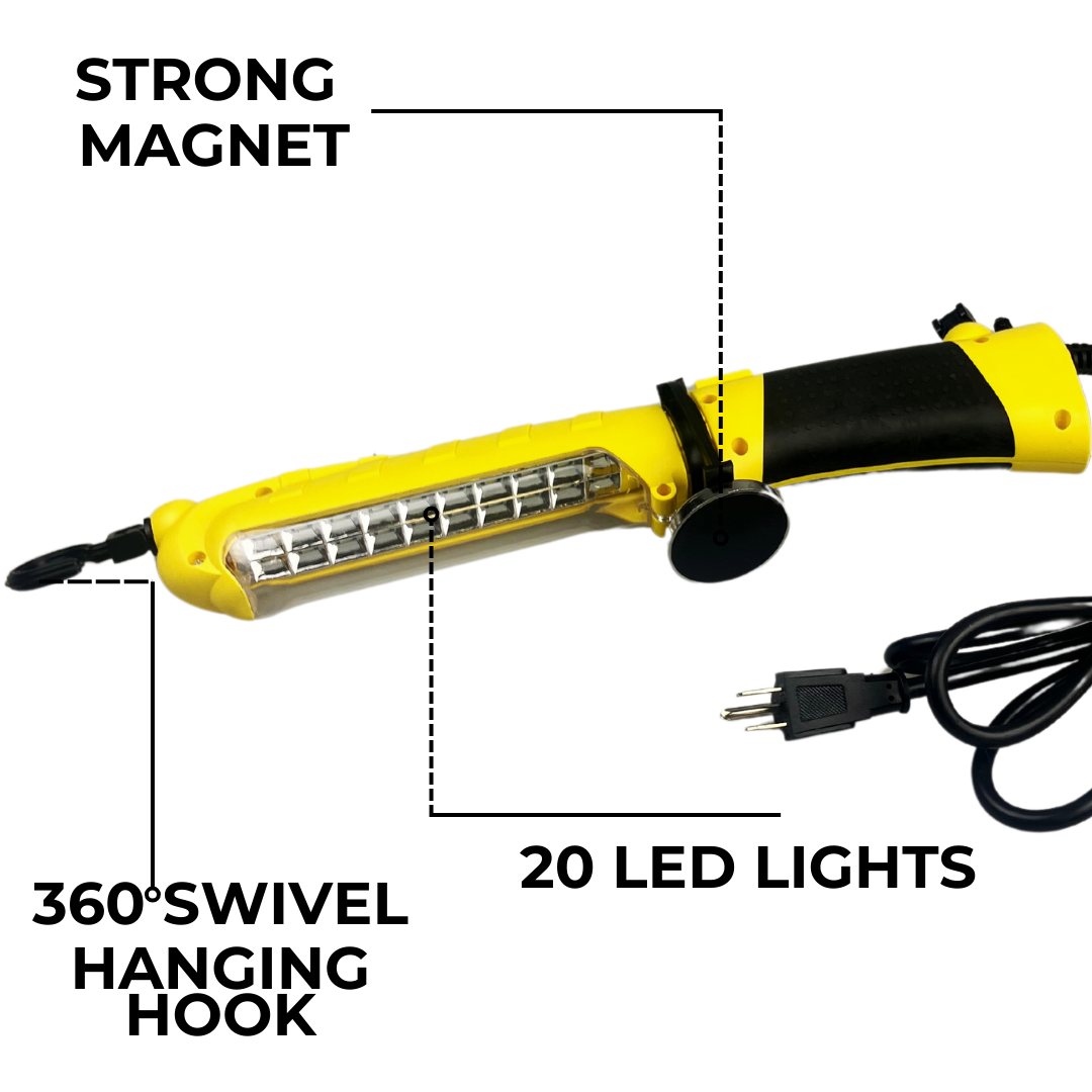 Heavy-Duty 20 LED Work Light with Built-in Outlet and Magnet