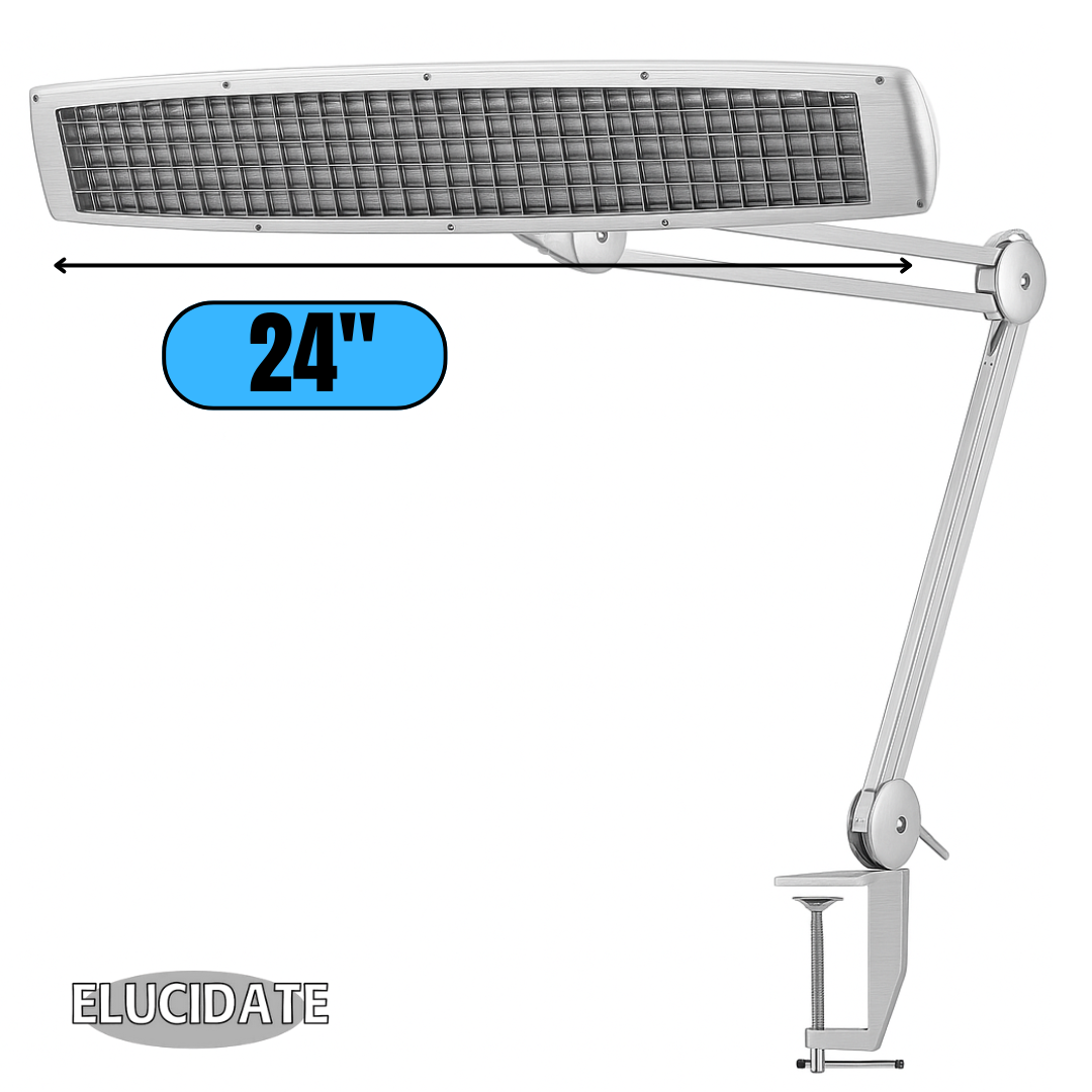 61cm (24") Clamp-On Fluorescent Desk Lamp with Spring Arm – White, Wide 61×11cm Lamp Head – Energy-Saving Light for Workbench, Crafting & Jewelry – MG-28457
