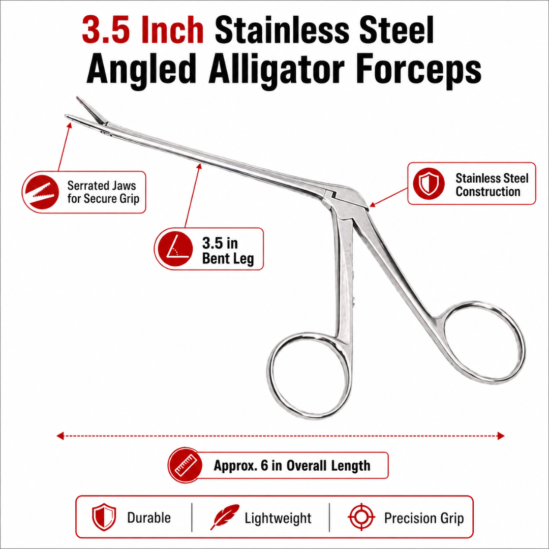 6 Inch Angled Alligator Forceps, 3.5 Inch Reach, Stainless Steel Precision Gripping Tool with Serrated Jaws for Jewelry Making, Crafts, Fly Tying & Model Building – S3-03035