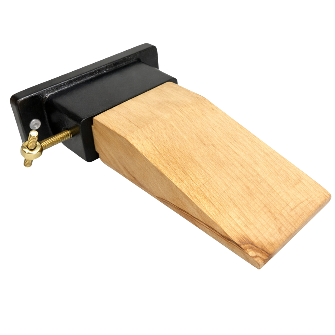 Bench Mounted Pin Vise with Wooden Anvil & Cast Iron Base – Jewelry Bench Pin for Filing, Sanding & Light Hammering – 5-3/8" x 3.75" – Includes Mounting Screws
