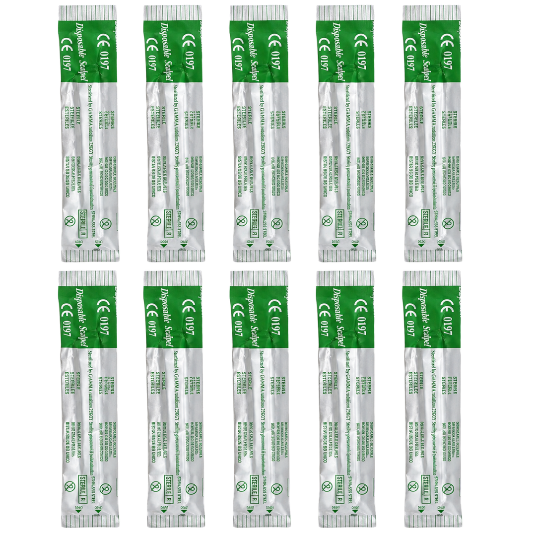 #20 Disposable Scalpel with Stainless Steel Blade, Plastic Handle & Protective Safety Cap, Sterile Individually Sealed Precision Cutting Knife, 6 Inch, Pack of 10 – PL-06120-Z10