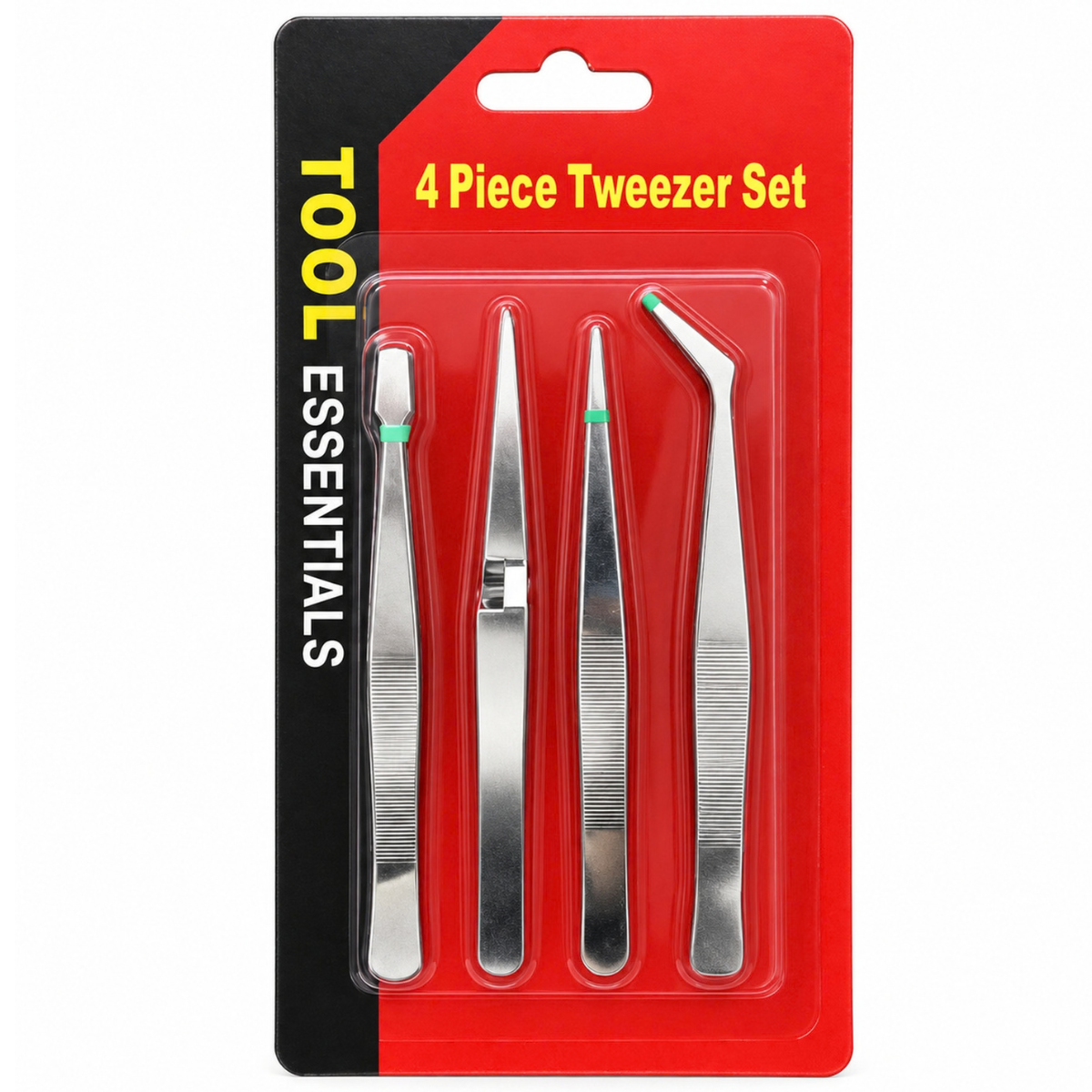 4 Piece Precision Tweezers Set with Cross Lock, Flat Tip, Fine Tip & 45° Bent Tip, All Metal Tweezers for Jewelry, Watch Repair, Crafts, Electronics & Small Parts Handling