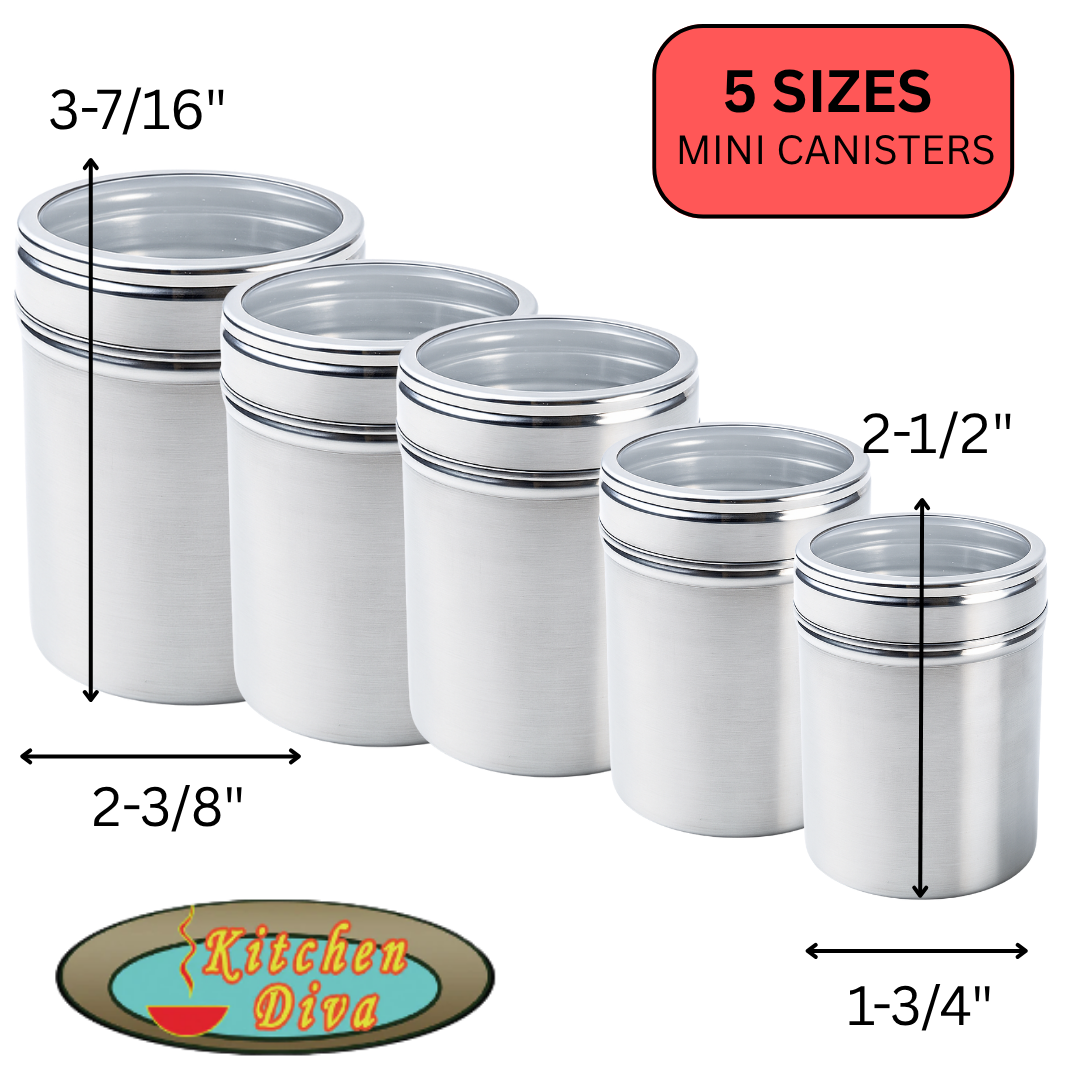 Mini Clear Stainless Steel Canister Set – Stackable Airtight Containers for Coffee, Sugar, Spices, Snacks, Crafts & More – Freshness-Sealing Lids
