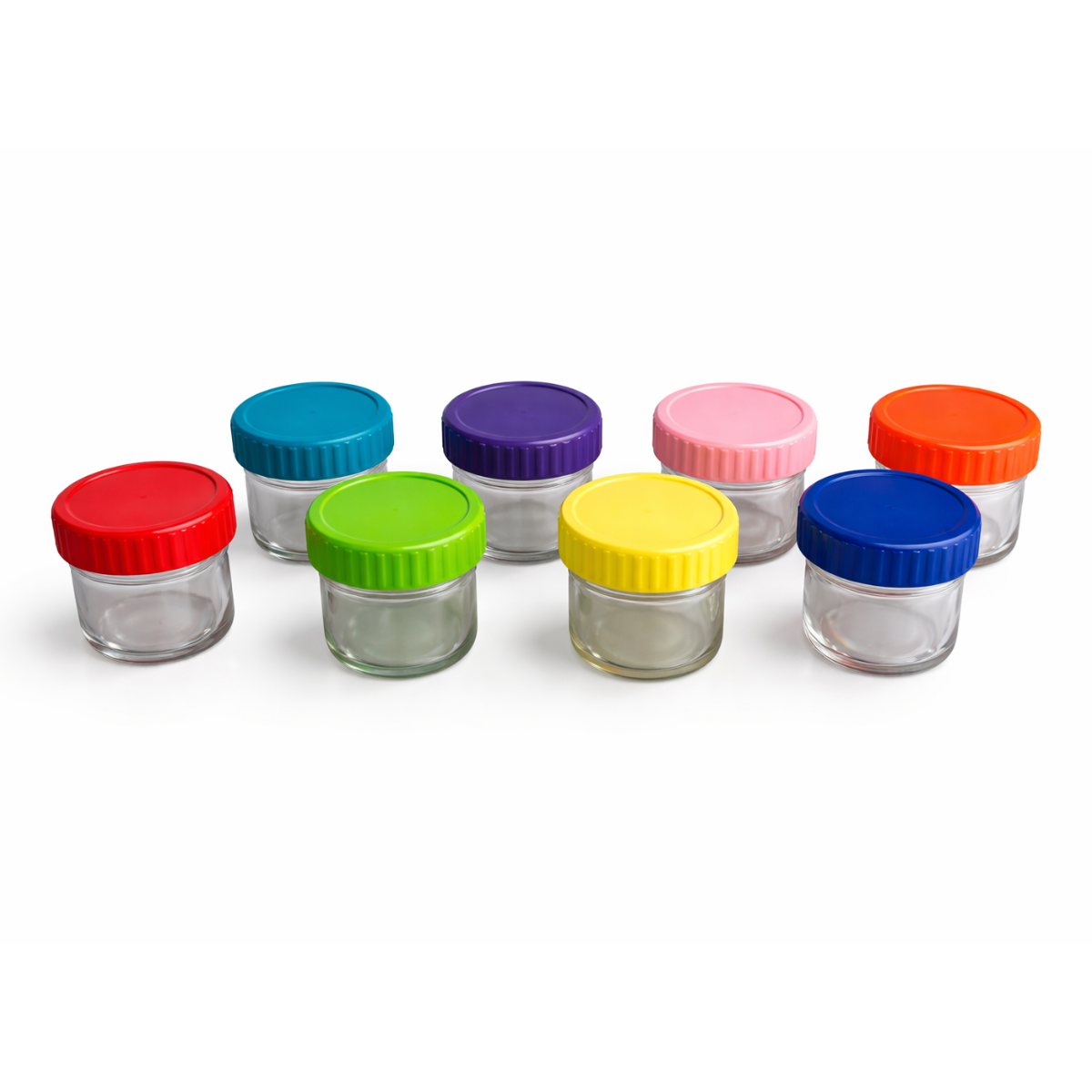 4 oz Glass Baby Food Storage Jars with Colorful Lids – 120ml Reusable Containers with Oz & mL Markings – BPA-Free Airtight Screw Top – 8 Pack