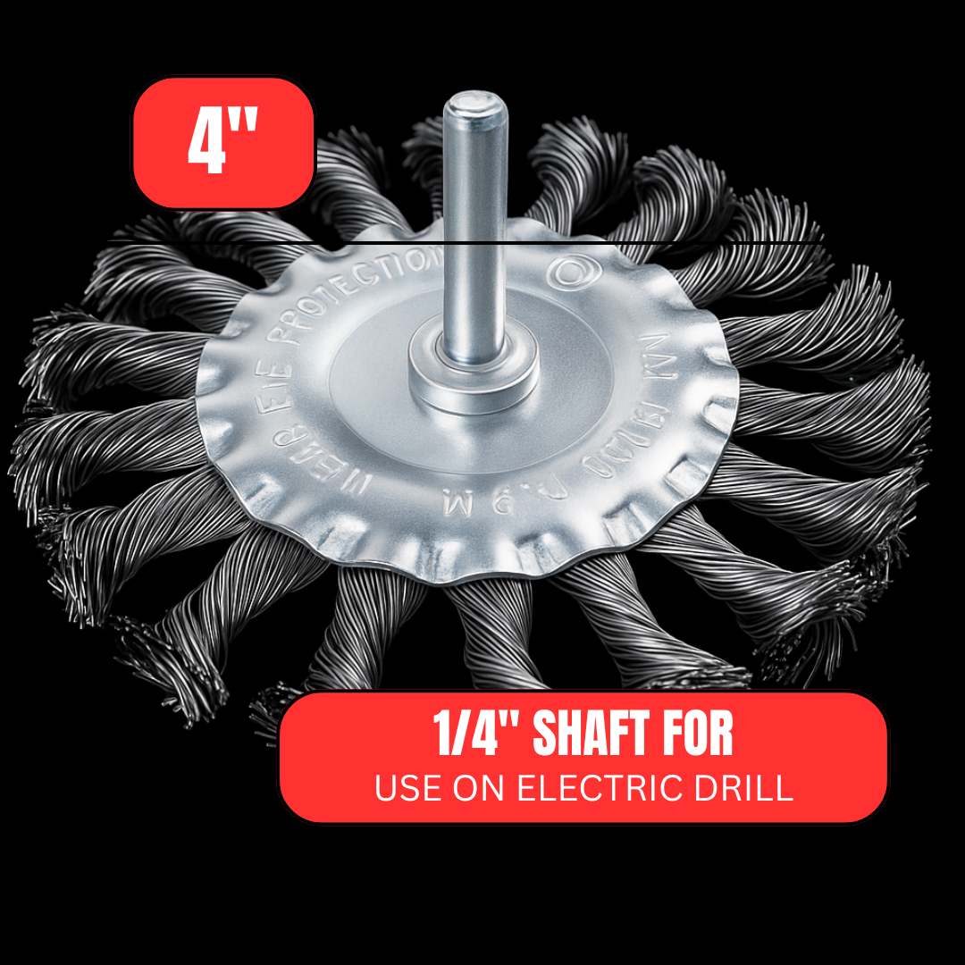 Professional Wire Wheel Brush with 1/4" Shank – For Drill Use, 11,000 RPM Max, Ideal for Weld Cleaning & Metal Prep