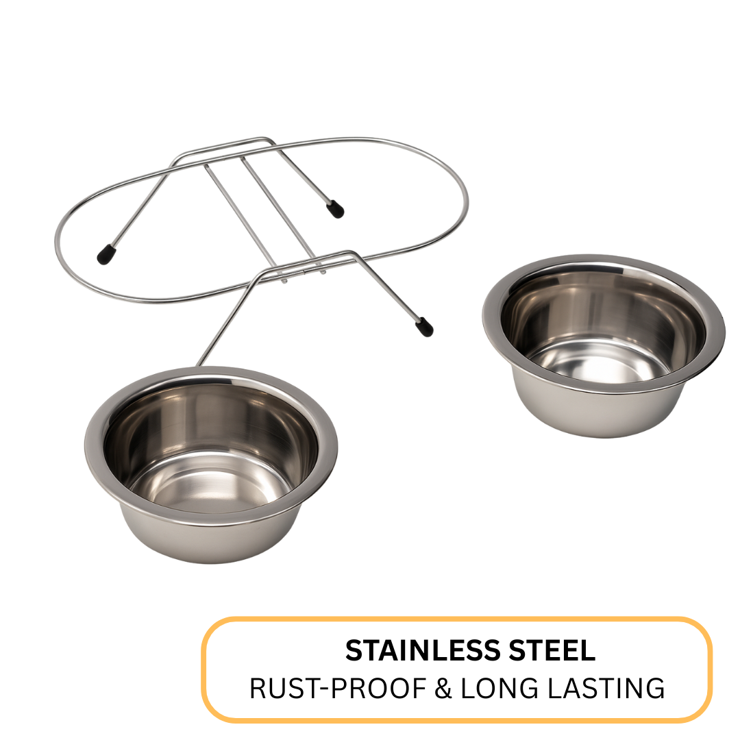 2 Piece Large Stainless Steel Pet Bowls with Stand  - U-89015