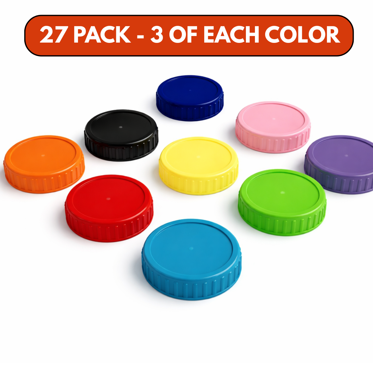 Plastic Mason Jar Lids Wide Mouth – 3 Inch Reusable Screw-On Jar Lids with Labels, BPA Free Dishwasher Safe – Multicolor 27 Pack