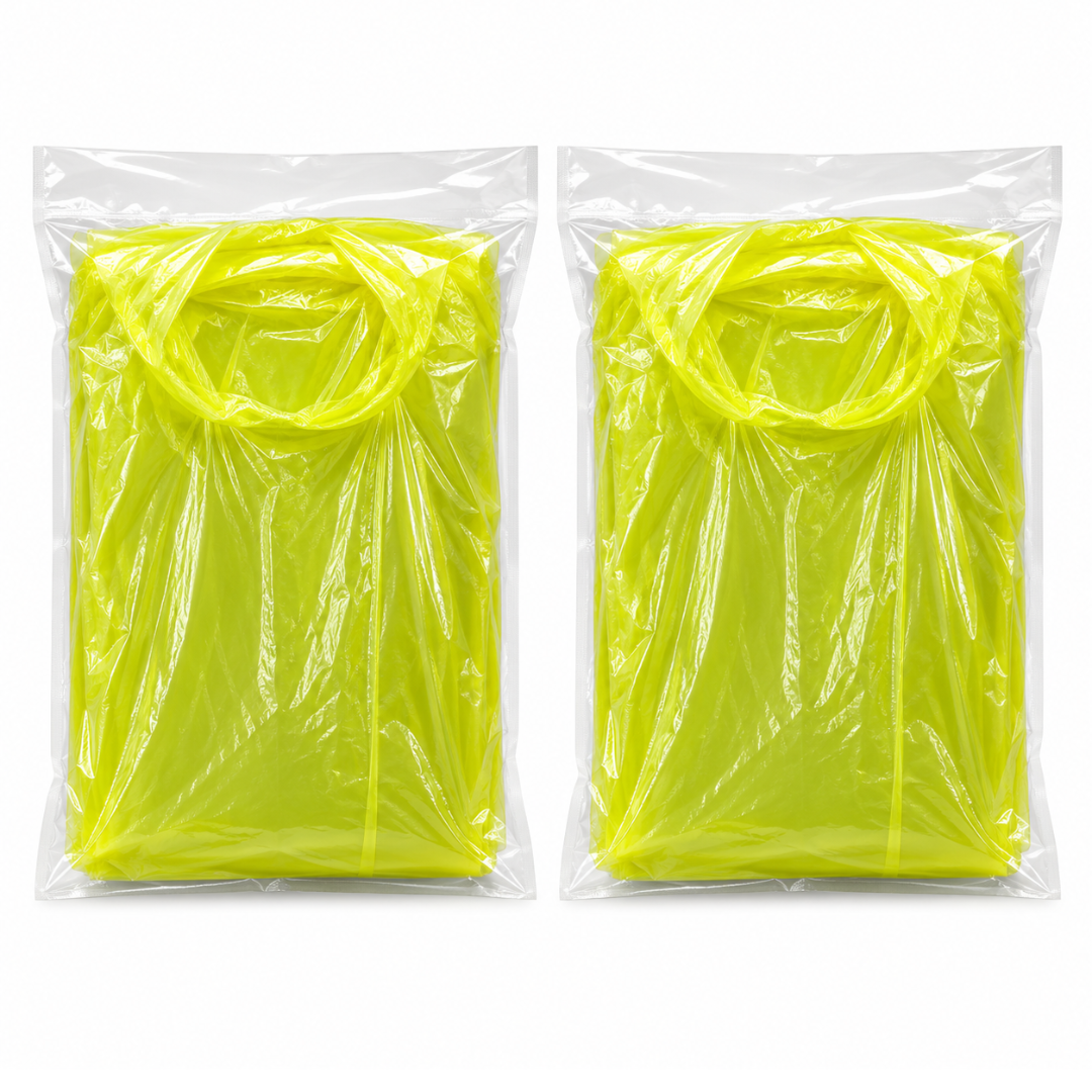 Disposable Yellow Rain Ponchos with Hood – 2 Pack, Lightweight PE Plastic Emergency Raincoat, Waterproof, Compact & Portable Rain Protection for Adults, Travel, Camping, Hiking & Outdoor Events