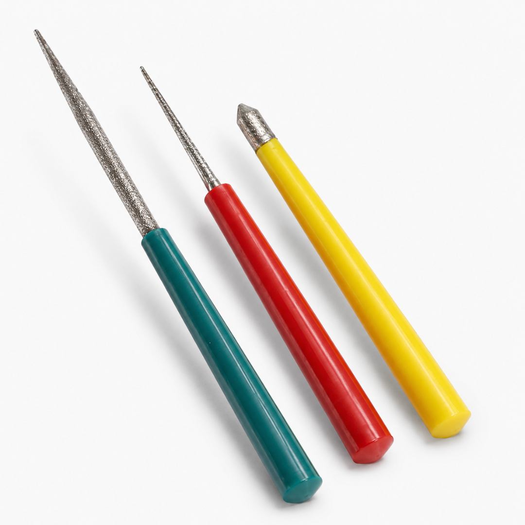 3 Piece Bead Reamer Set, 3.5", 4.25" & 5" Diamond Tipped Bead Hole Reamers with Color Coded Handles, Jewelry Making Tool Set for Smoothing Beads, Cleaning Holes & Wire Threading