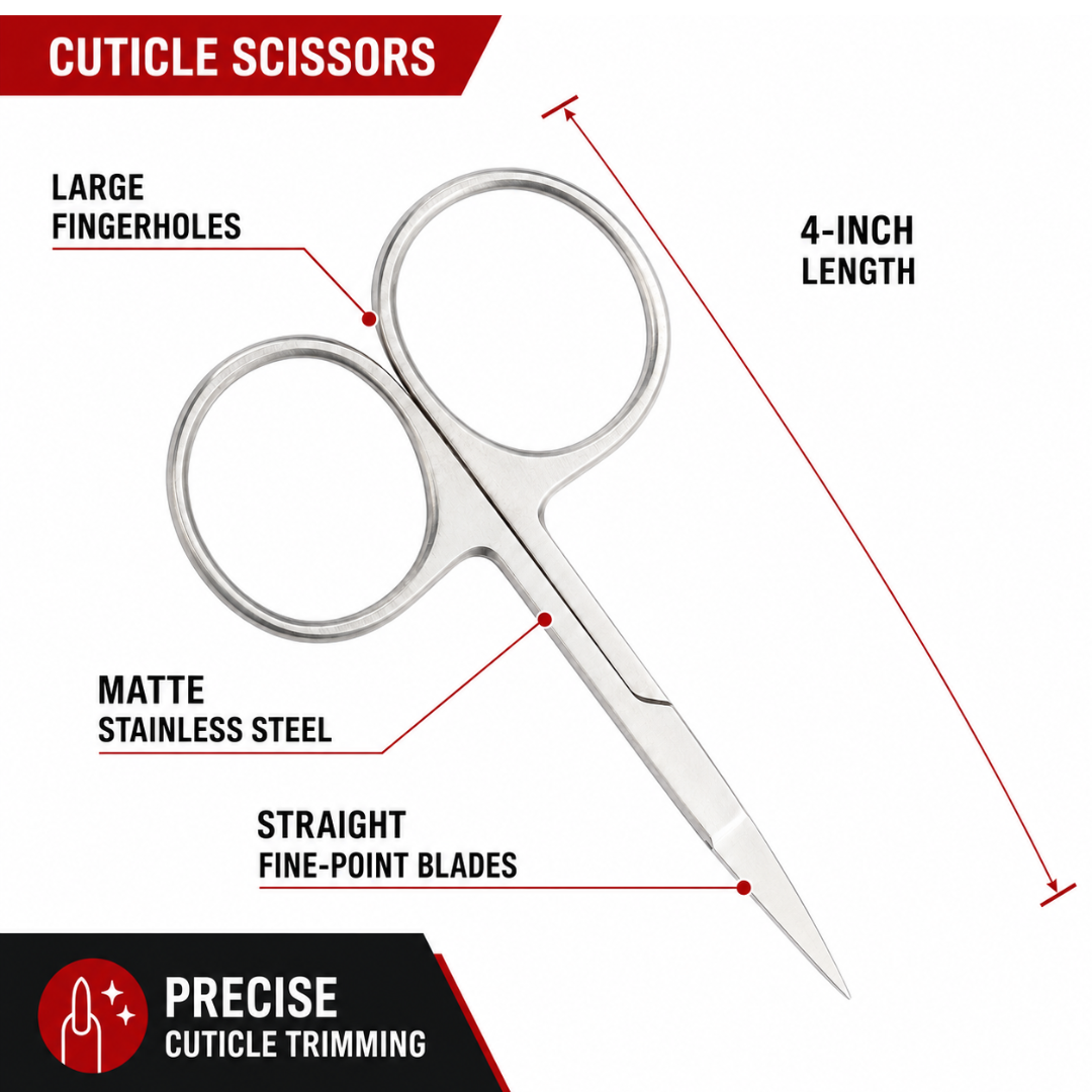 4 Inch Stainless Steel Cuticle Scissors with Large Finger Holes – Straight Precision Manicure Scissors for Cuticles, Hangnails and Nail Grooming