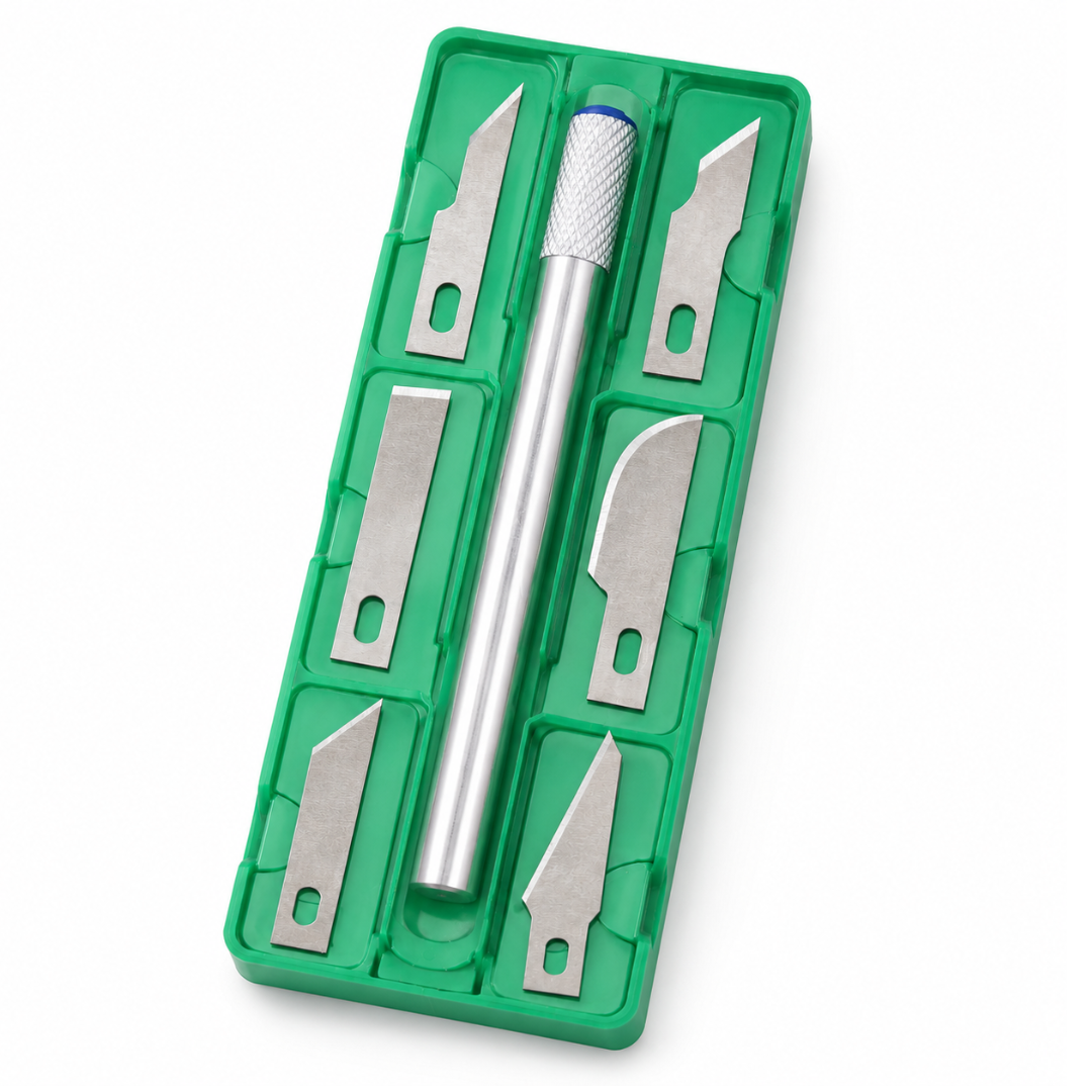 7 Piece Hobby Knife Set with Plastic Storage Box, Aluminum Handle & 6 Assorted Blades – Pack of 2