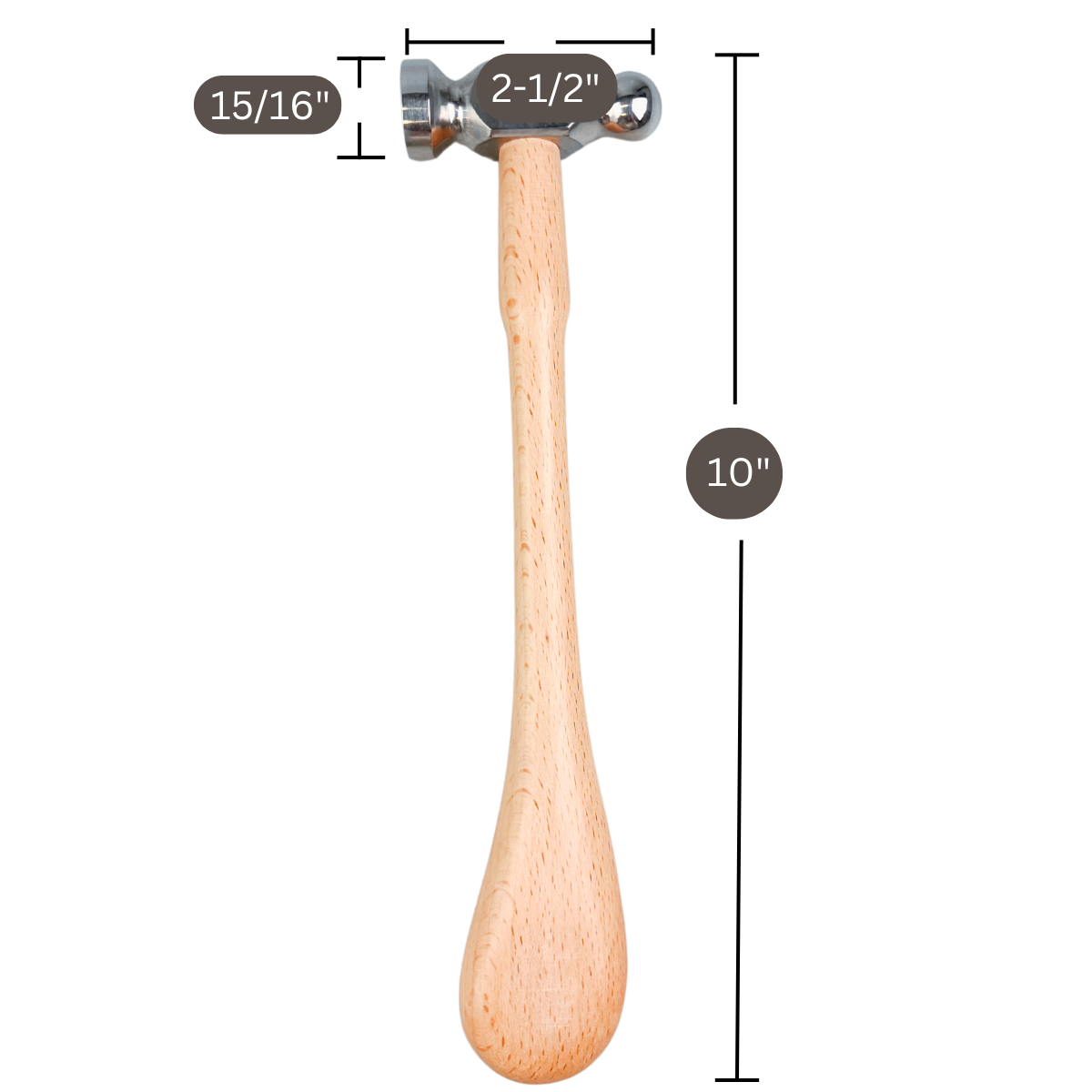 10-Inch Chasing Hammer with Forged Steel Head and Hardwood Handle, 15/16-Inch Flat Face and 5/8-Inch Rounded Peen for Metal Forming – PH-00250