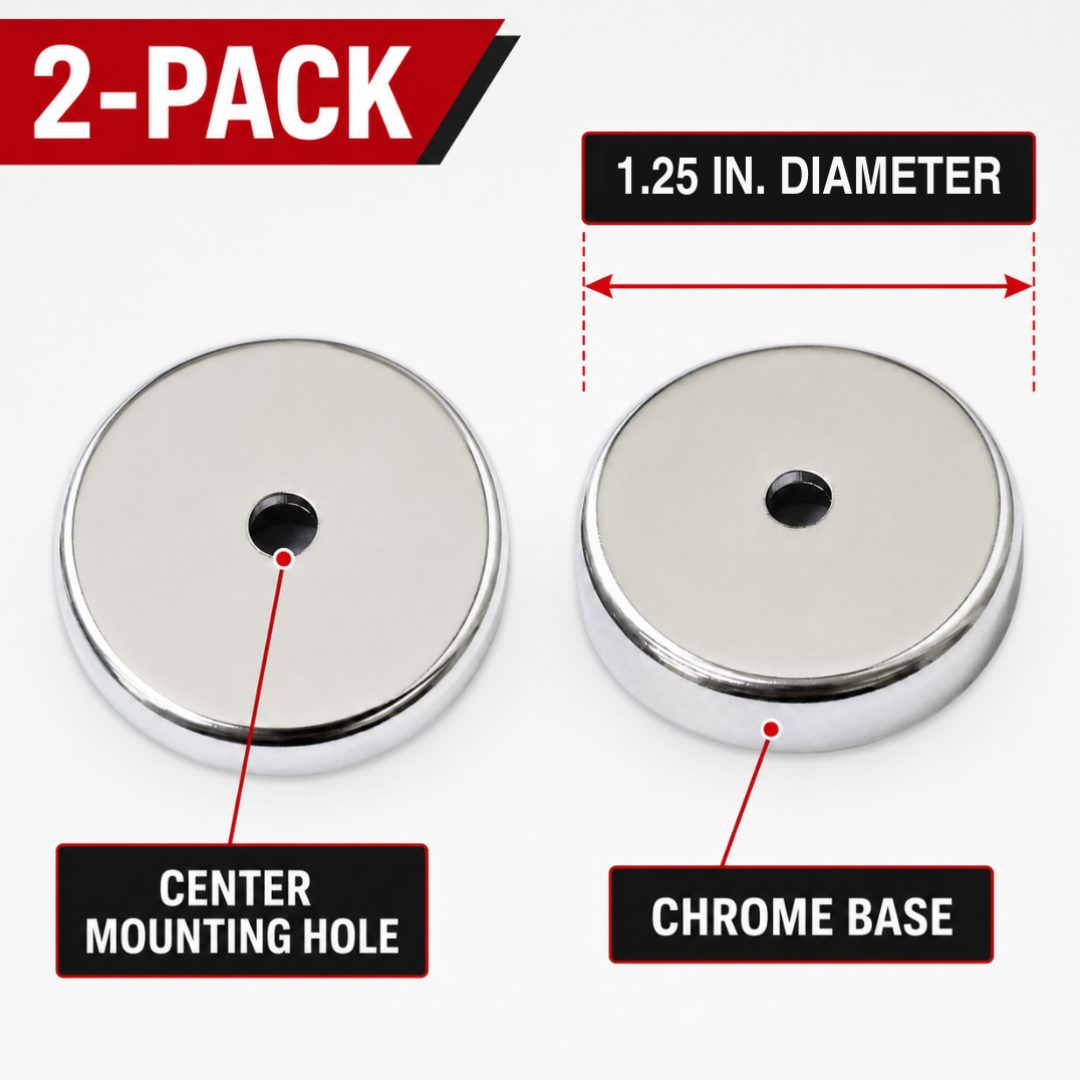 2-Pack Mini Round Magnets with Chrome-Plated Base, 1-1/2 Inch Diameter, Strong Utility Magnets for Garage, Workshop, Kitchen, Office and Classroom – MC-90219-Z02