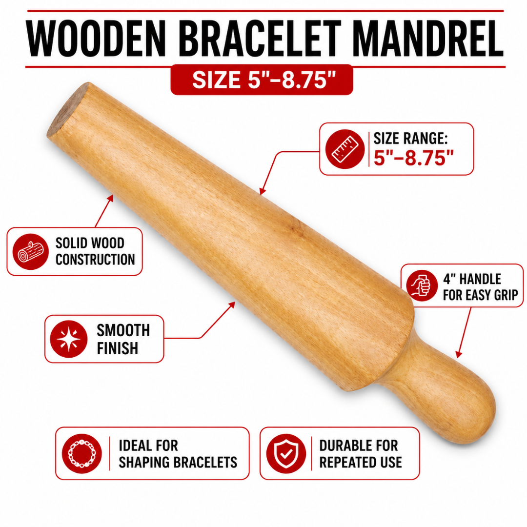 Solid Wood Bracelet Mandrel with 4-Inch Handle – 5 to 8.75 Inch Graduated Sizing Tool for Shaping and Forming Bangles