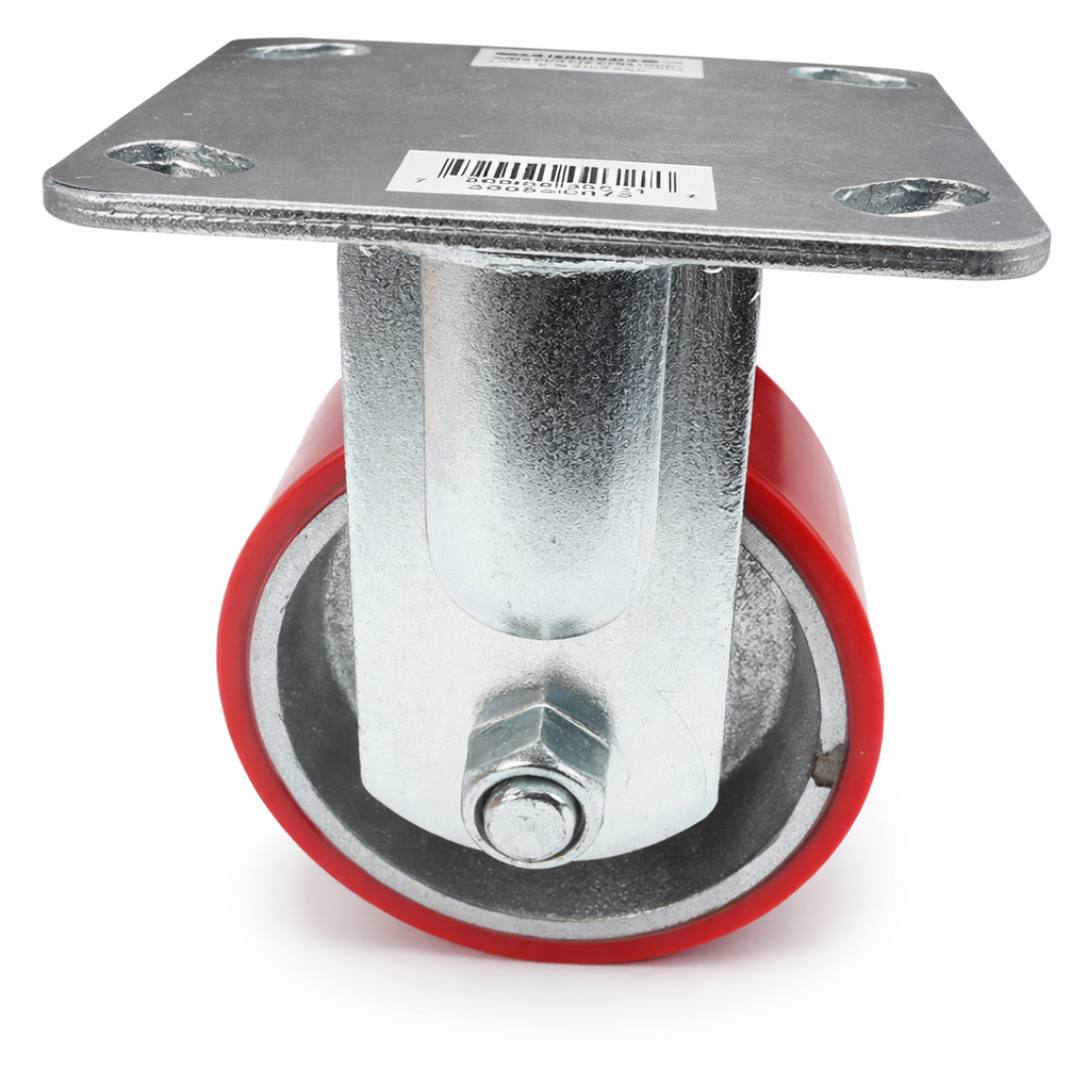 4 Inch x 2 Inch Heavy Duty Rigid Casters (4 Pack) – Red Polyurethane Wheels – Plate Mount Fixed Caster Wheels – Industrial Replacement for Carts, Dollies & Workbenches