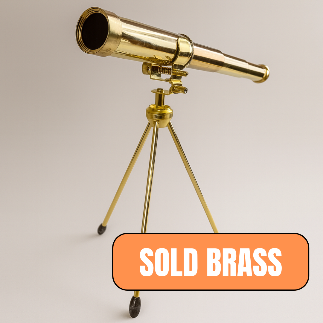 14" Antique Brass Handheld Telescope with Tripod – 25X Magnification, 30mm Lens, Folds to 5.5", Includes Belt Pouch – Vintage Nautical Spyglass for Hiking, Camping & Décor – MG-B-90919