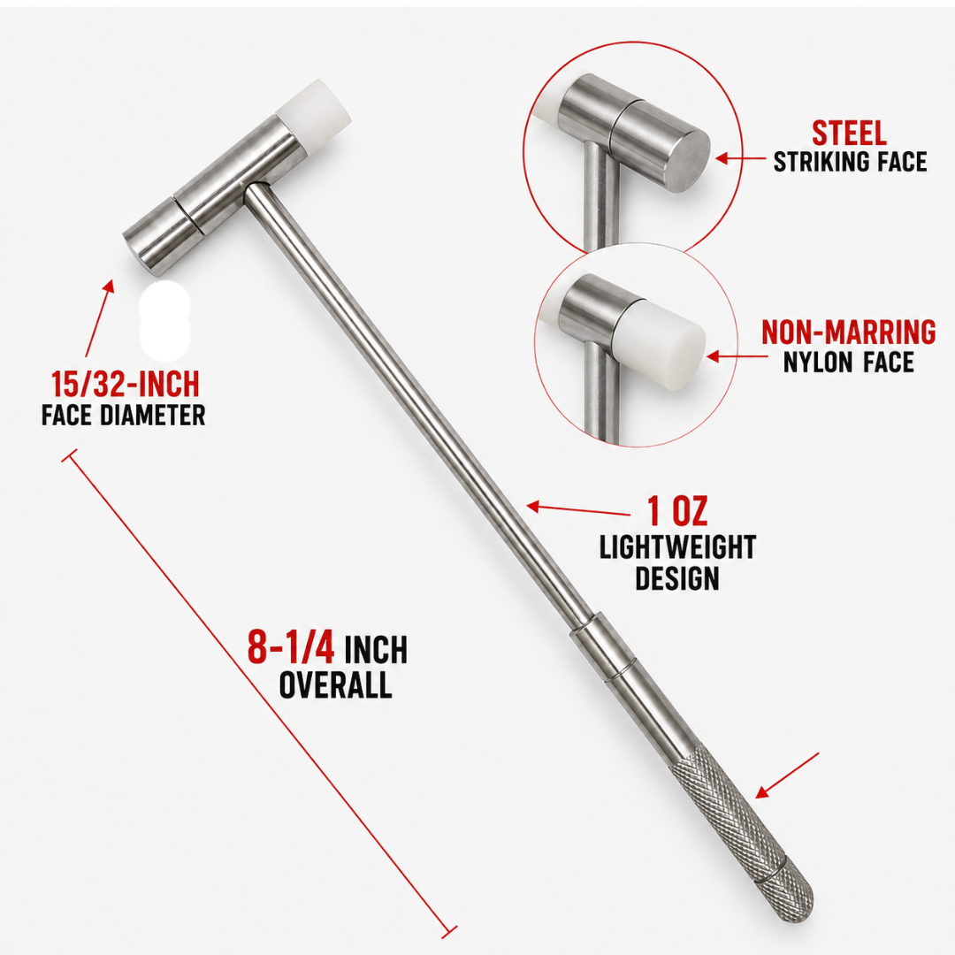 1 oz Dual-Face Jeweler’s Hammer with Steel and Nylon Heads, 8.25 Inch Textured Steel Handle, 15/32 Inch Faces for Jewelry and Metalworking
