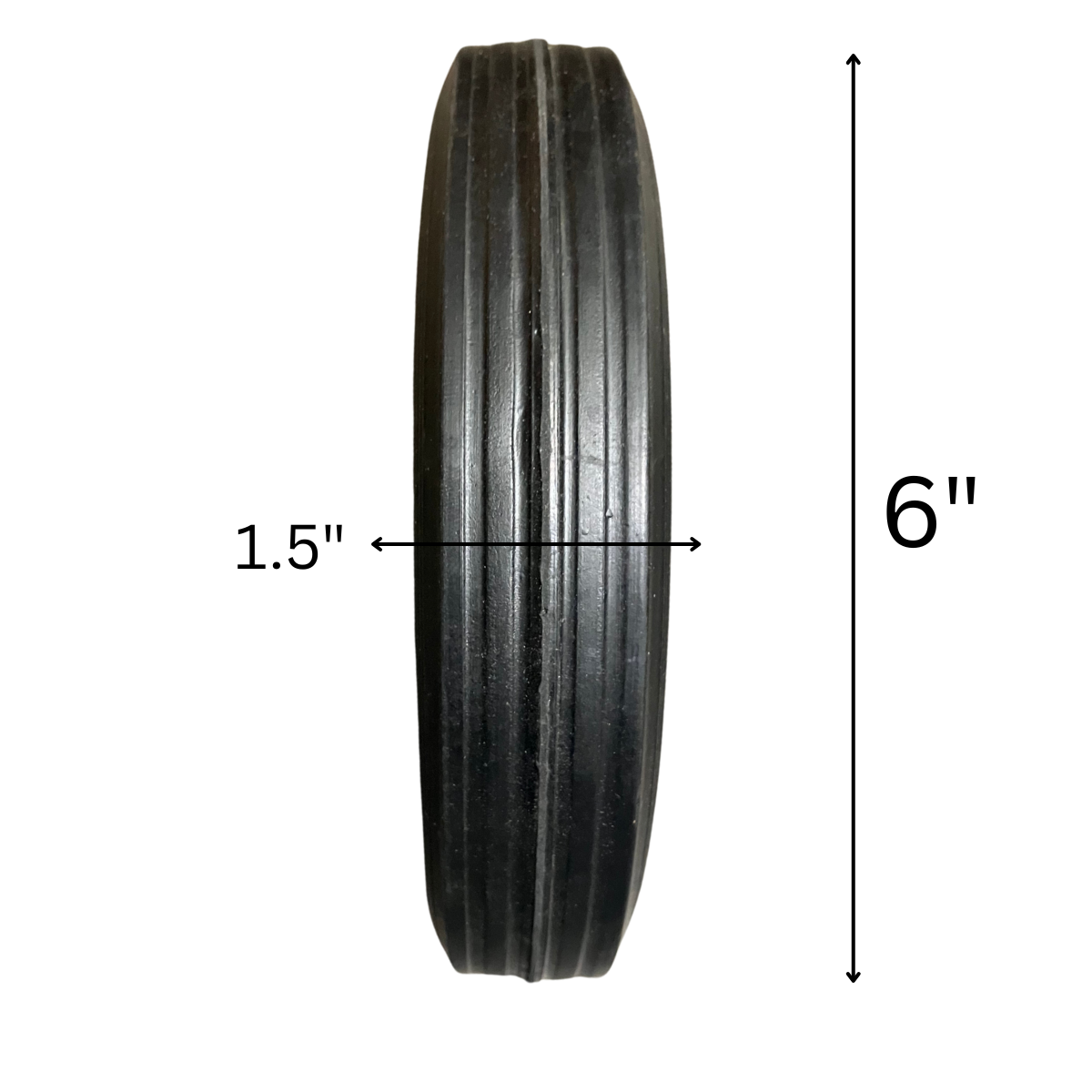 6" Solid Rubber Tire with 5/8" Bearing – Heavy Duty Wheel for Hand Trucks, Dollies, Lawn Carts, and Equipment – 6" Diameter x 1.5" Width – Red Steel Hub – Flat-Free Design