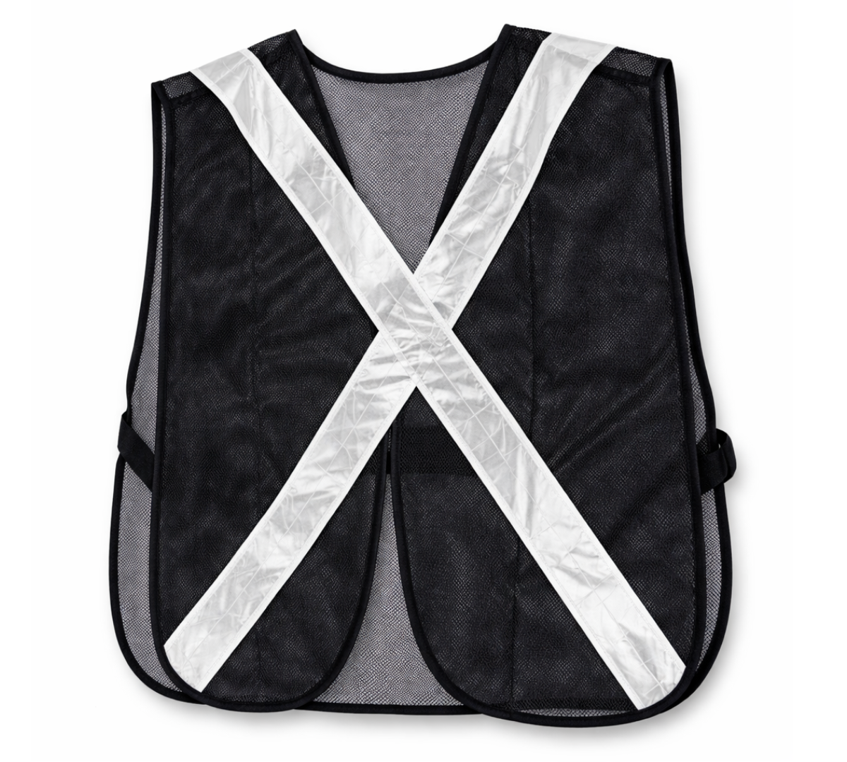 Black Mesh Safety Vest with White Reflective Strips  - SF-22224