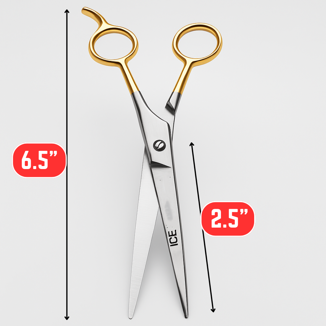 Professional Barber Scissors 6.5" – Premium Stainless Steel Hair Cutting Shears with Gold Tone Handle – Sharp Salon & Home Haircutting Scissors
