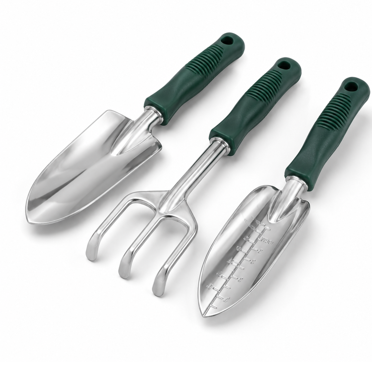 3 Piece 12" Aluminum Garden Hand Tool Set with PVC Handles – Cultivator, Spade & Trowel