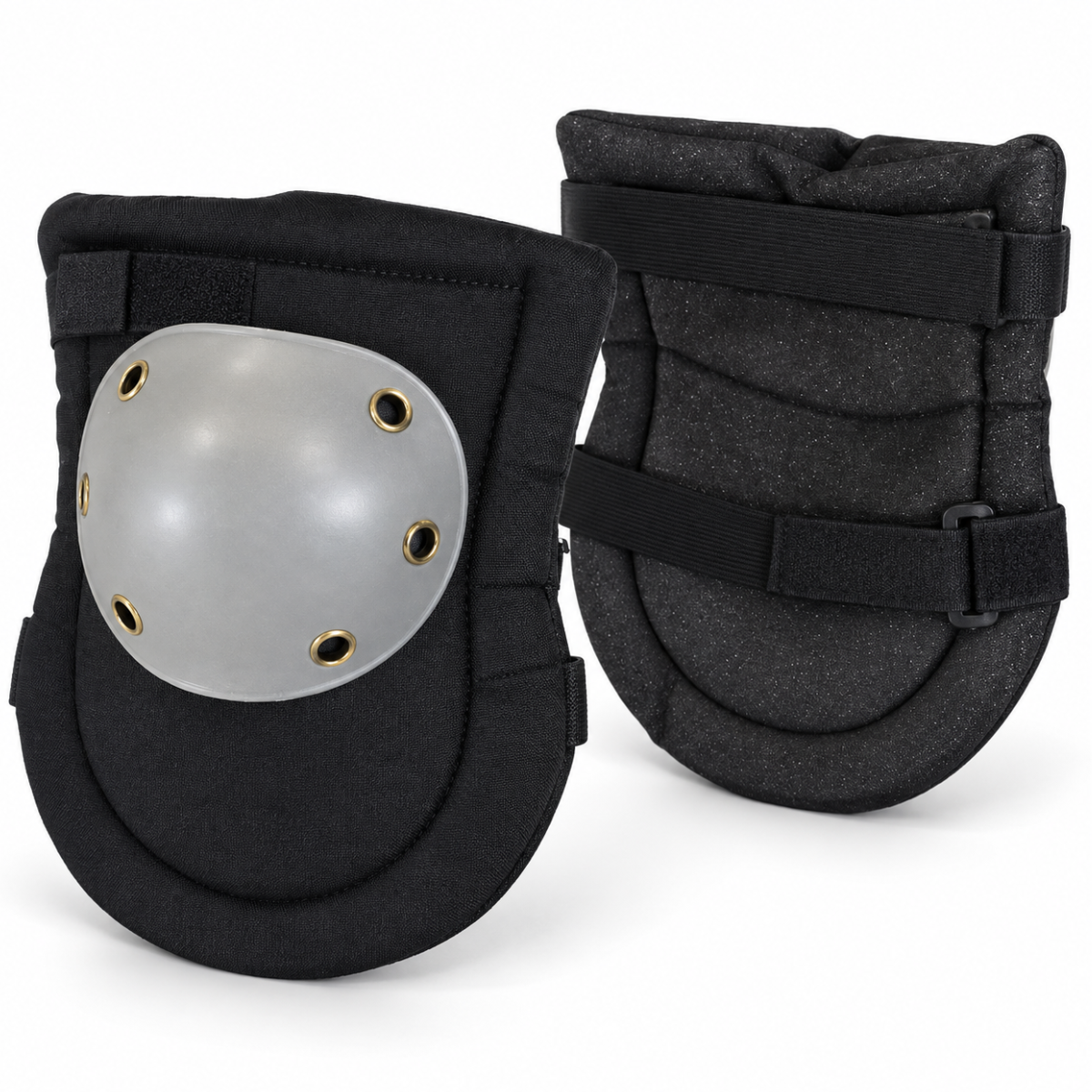 Heavy-Duty Plastic Cap Knee Pads, Padded Pair with Adjustable Straps, One Size, Black and Gray, 10 x 7 Inches – KP5