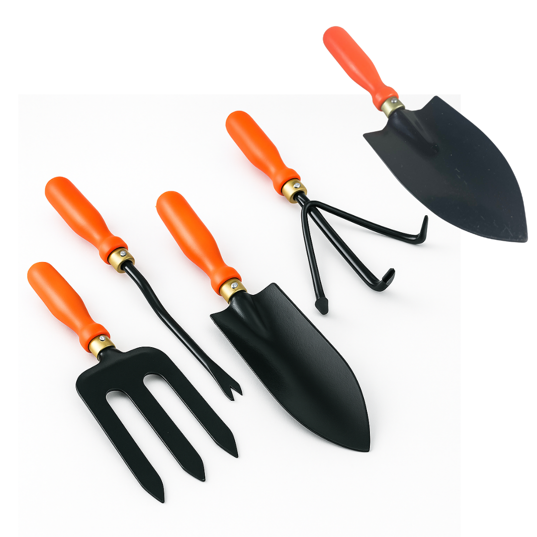 5 Pc. Garden Tool Set | Hand Fork, Narrow & Wide Trowel, Weeder, and Hand Rake | Durable Carbon Steel with Comfort Grip Handles | Ideal for Home, Indoor, and Balcony Gardening