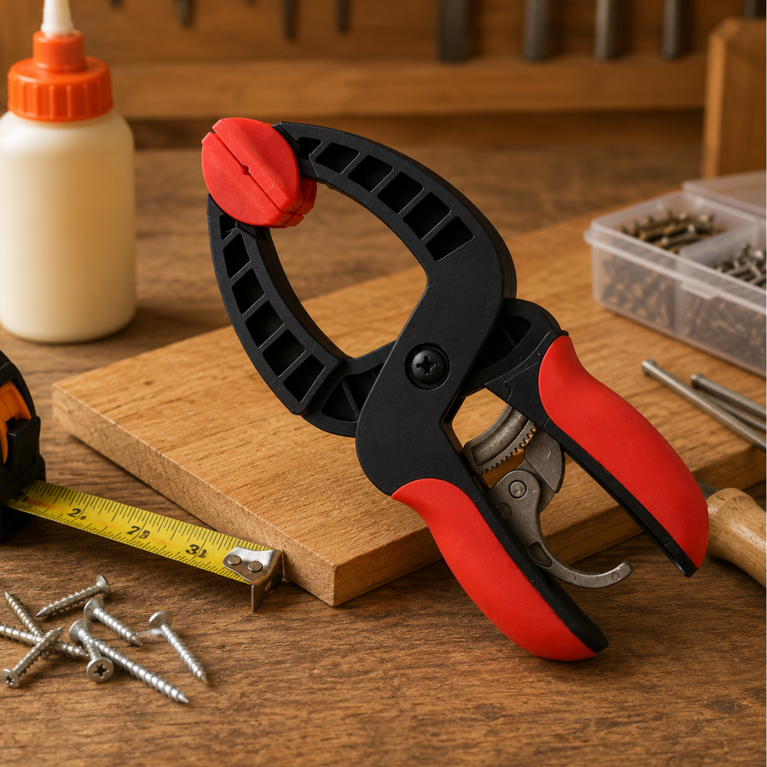 6-Inch Ratchet Spring Clamp with Quick-Release Trigger, Pivoting Jaw Pads and Comfort Grip Handles for Woodworking, Gluing, Crafts and DIY Projects