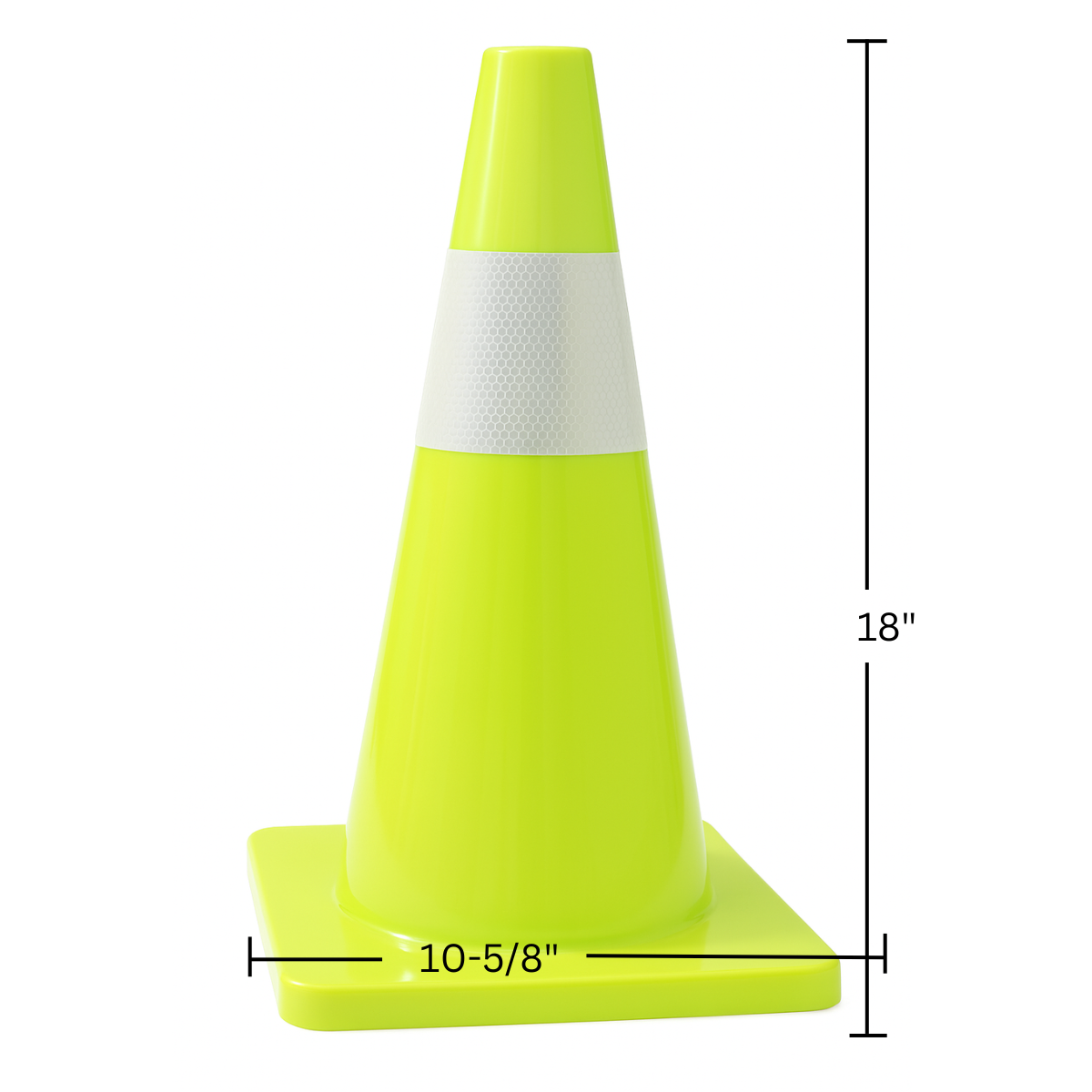 18-Inch Neon Green Safety Cone with Reflective Honeycomb Stripe – Heavy Balanced 8x8 Inch Base for Stability