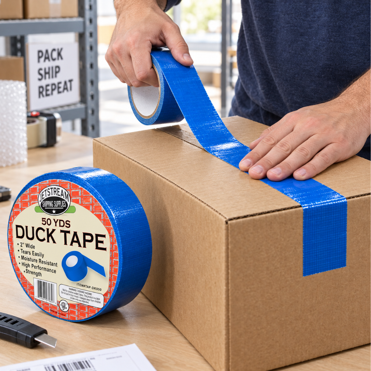 Blue Multi-Purpose Duct Tape, 2 Inch Wide x 50 Yards Long, Strong Adhesive Repair Tape for Packaging, Warehouse, Home, Shop & General Purpose Use