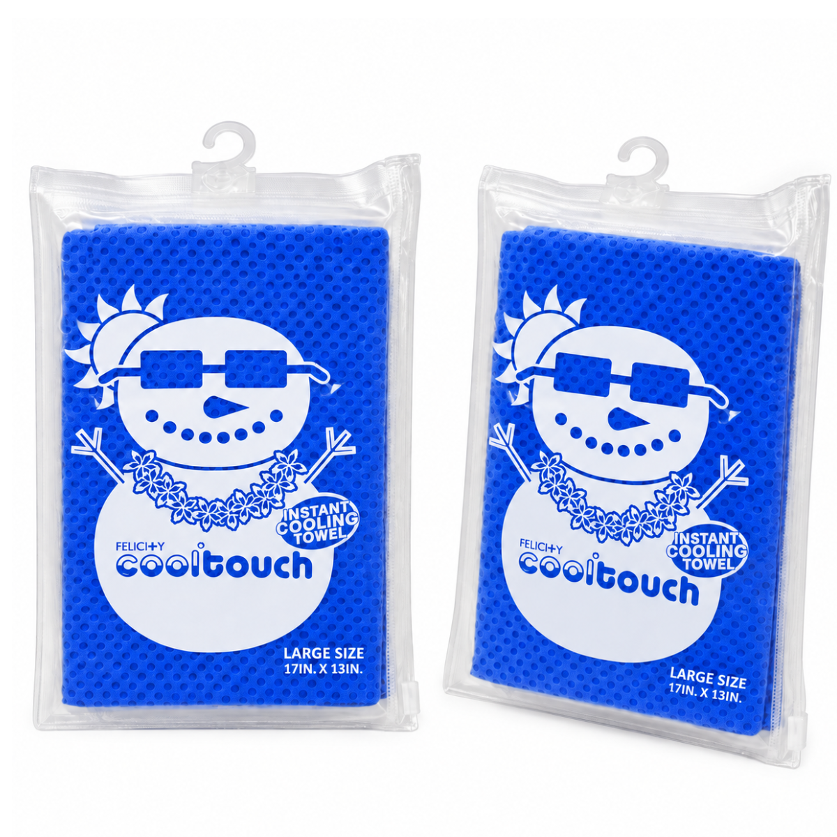 Cool Touch Instant Cooling Towels, Reusable Blue Sports Towels with Zipper Storage Pouches, 17 x 13 Inches, Pack of 2 – LE-47358-Z02