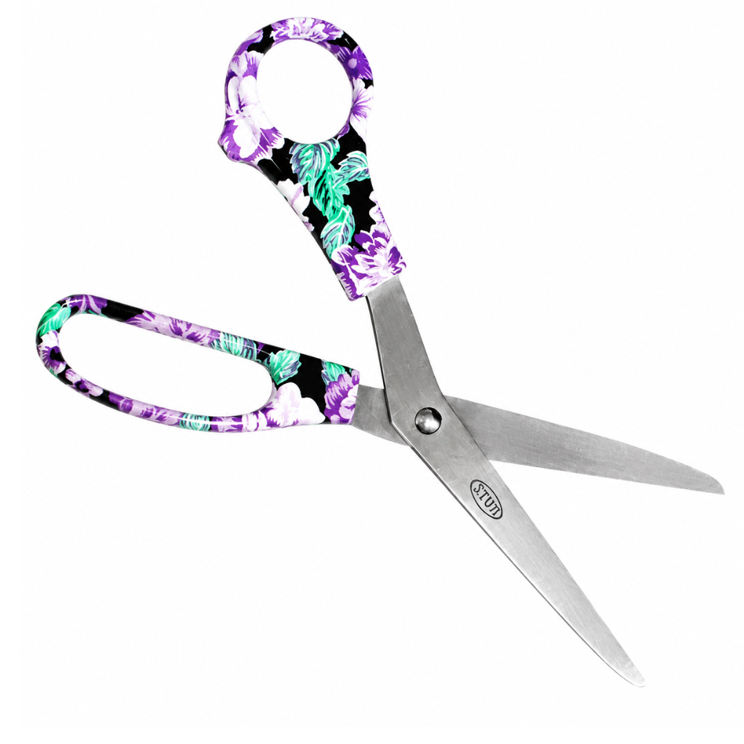 24 Piece 8 Inch Floral Pattern Scissors Display Box, General Purpose Stainless Steel Scissors with Comfortable Plastic Handles for Home, Office, Classroom, Crafting and Retail Counter Display