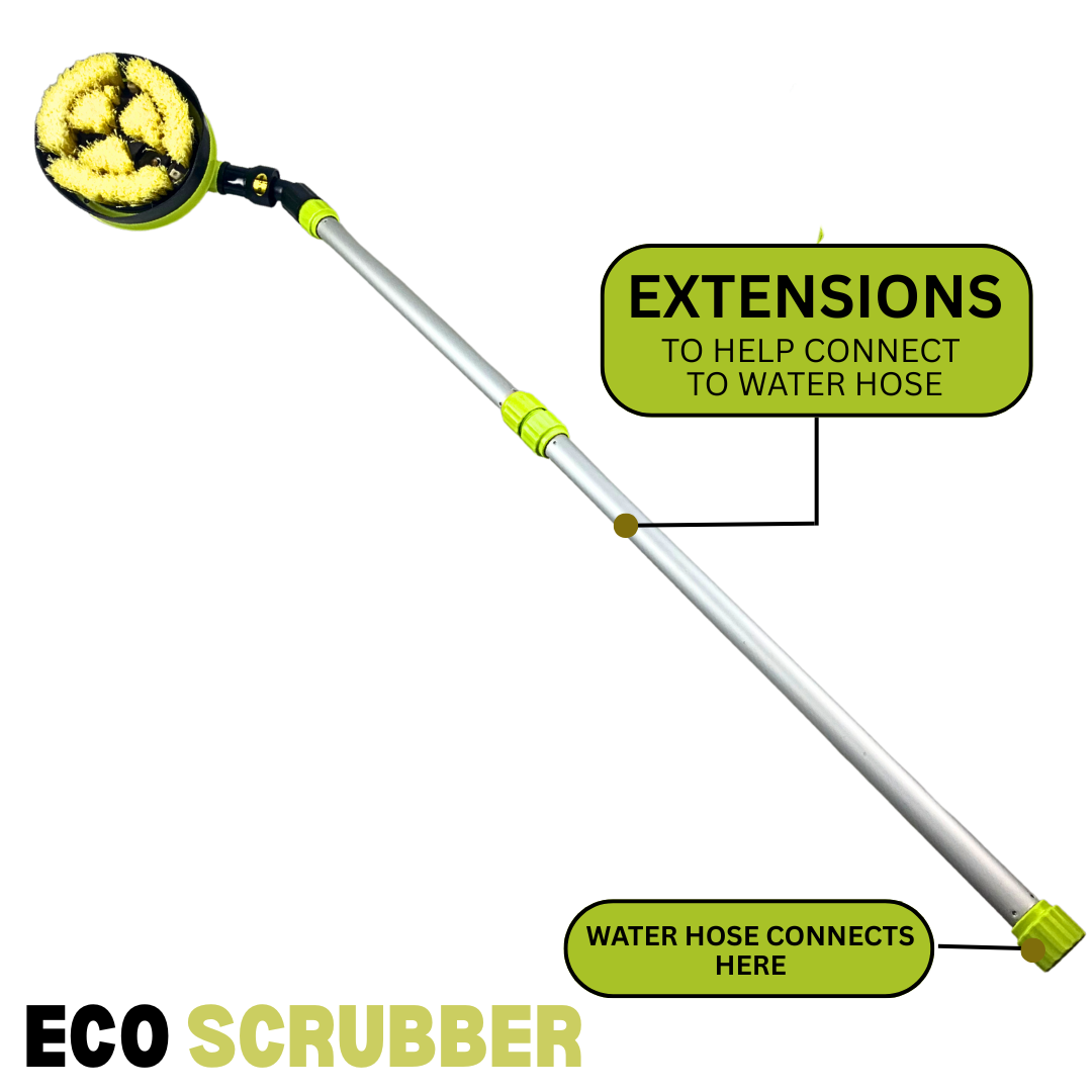 Eco-Scrubber Hydro Power Brush – Patented Water-Driven Rotating Scrubber with Telescopic Handle – No Electricity or Batteries – Outdoor Cleaning for RVs, Decks, Siding & More