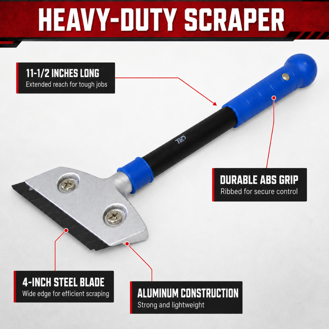 Heavy Duty Floor and Glass Scraper, 4-Inch Steel Blade, 11.5 Inch