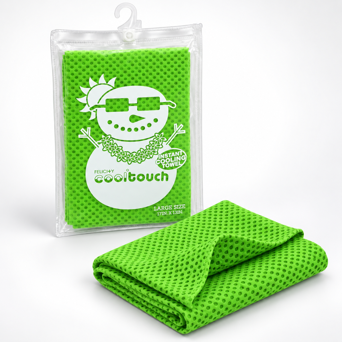 Instant Cooling Towels, 17 x 13 Inch, Reusable Water-Activated Sports Towels with Zipper Pouches, Pack of 2, Lime Green – LE-47356-Z02